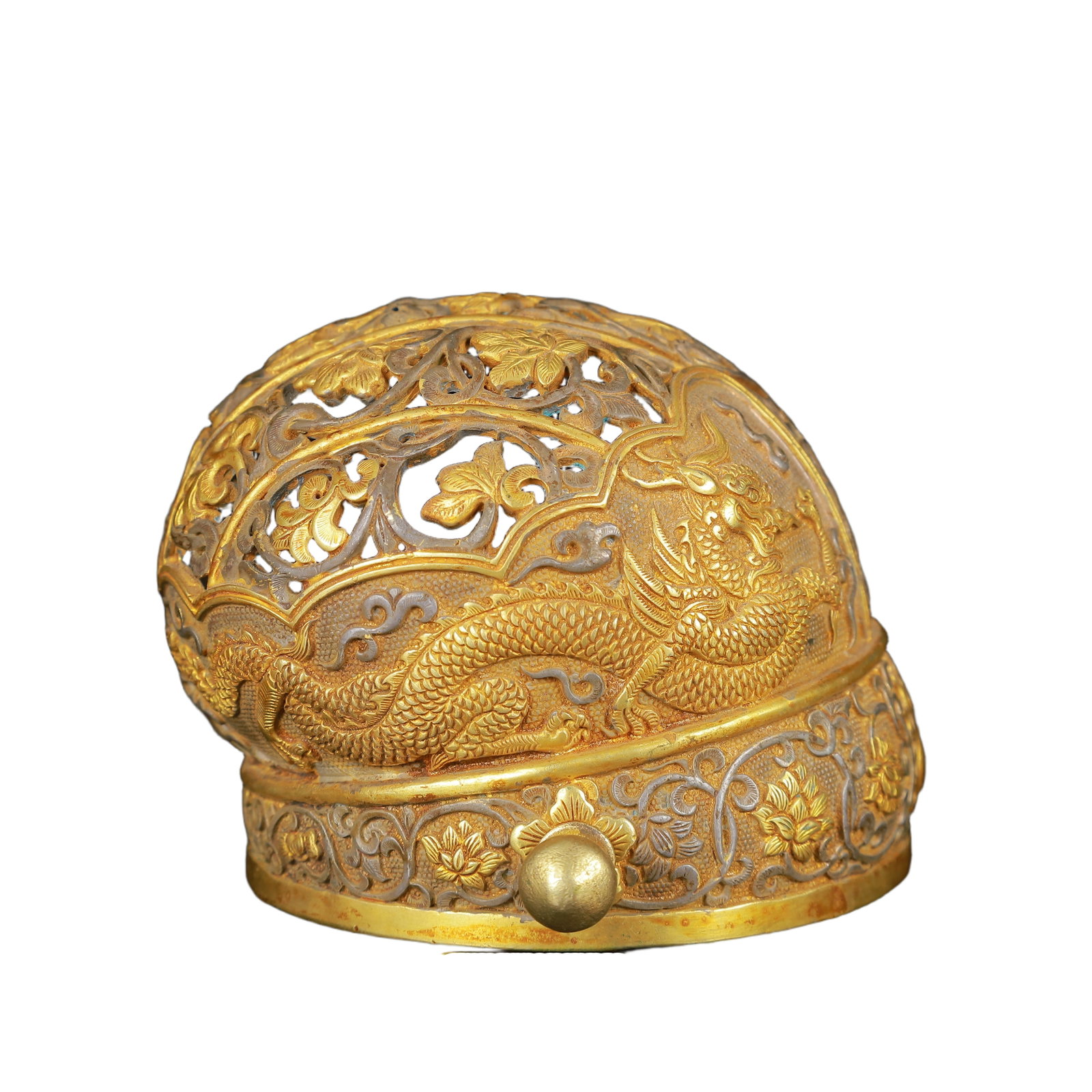 An Exquisite Gilt Silver Dragon Pattern Hat - 3