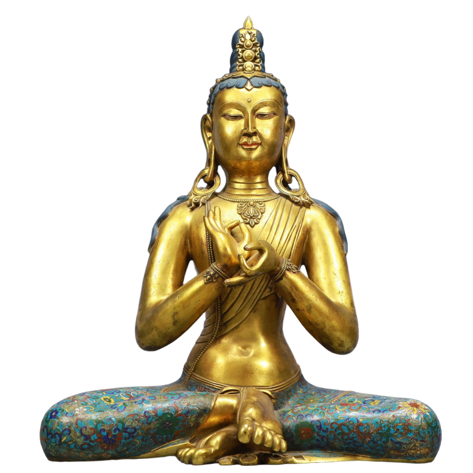 A Solemn Cloisonne Statue of Avalokitesvara: A Solemn Cloisonne Statue of Avalokitesvara,Qing Dynasty, China,Size:16.5inx9.4inx22.4in,Weight:23100g 景泰蓝观音像,中国清代