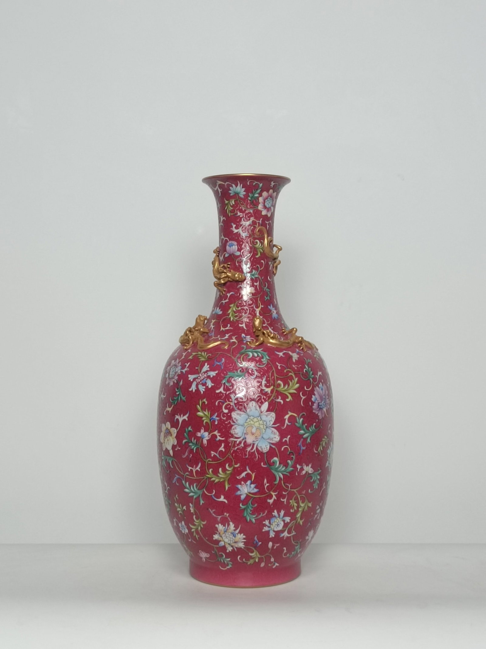A Huge Enamel Ruby Red-Glazed Lotus Pattern Vase (1 of 8)