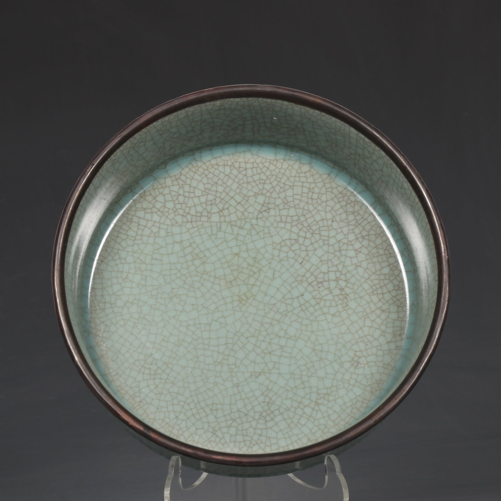 An Exquisite Ru yao Sky Blue Glazed Cover with Silver Brush Washer,with an Imperial Poem by Emperor (1 of 9)