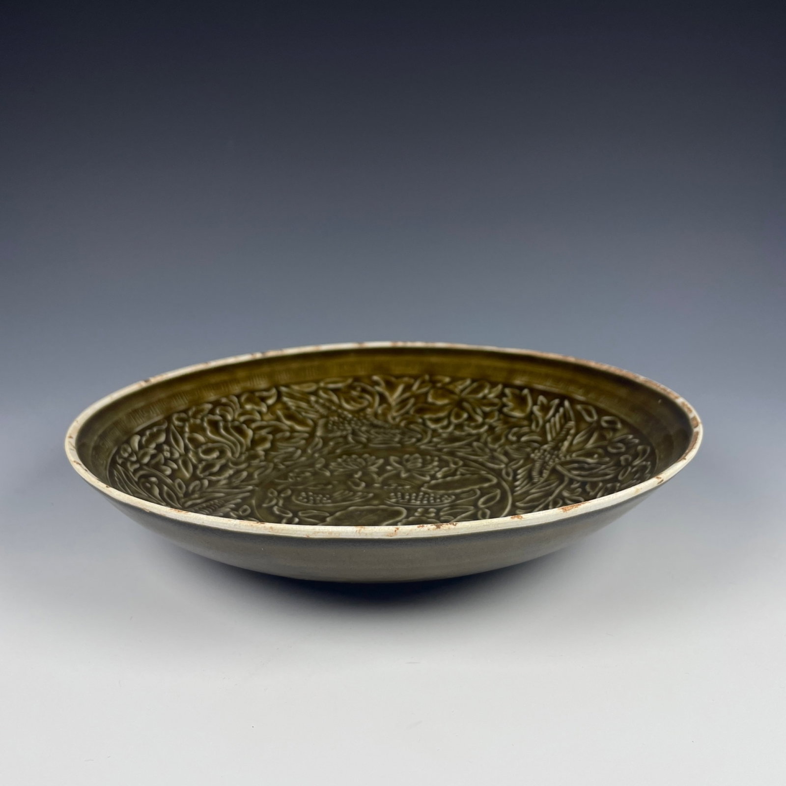An Exquisite Ding yao Flower and Mandarin Duck Pattern Plate: An Exquisite Ding yao Flower and Mandarin Duck Pattern Plate,Song Dynasty,China,Size:1.8inx8.3in 定窑花卉鸳鸯纹盘子,中国宋ߣ