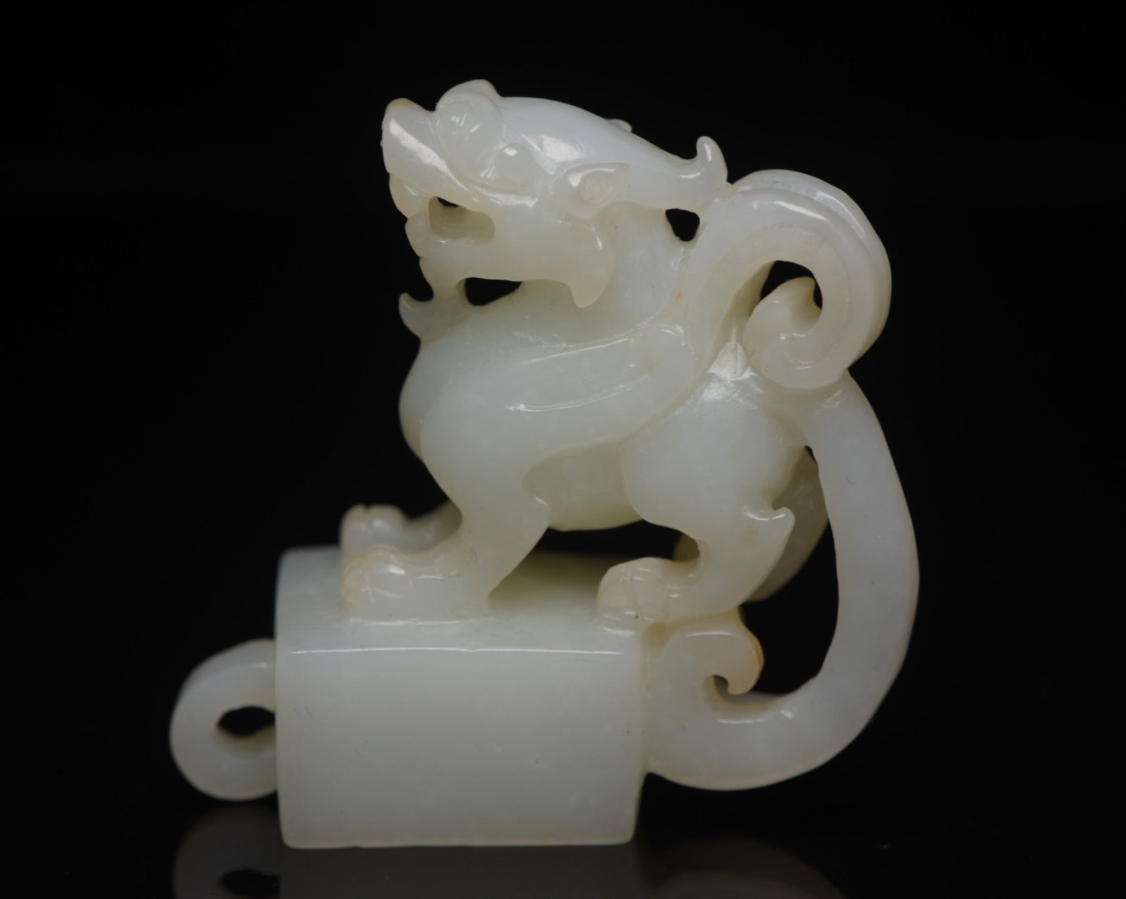 An Exquisite White Jade Wealth-Attracting Creature Seal (1 of 9)