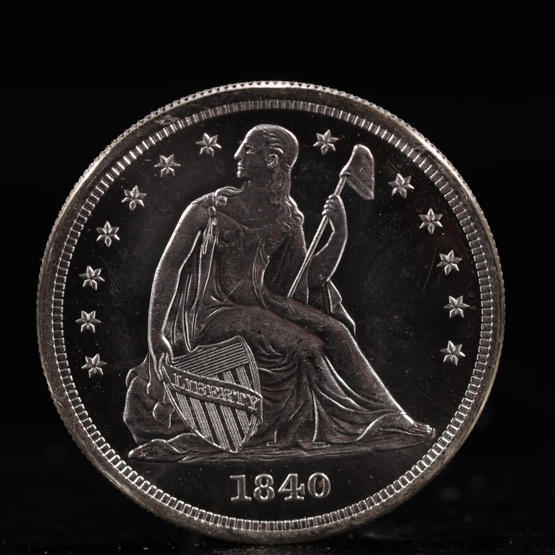 USA One Dollar 1840 Coin: American coin. IN GOD WE TRUST / LIBERTY / 1840 / UNITED STATES OF AMERICA / ONE DOL. Weight:26.9g.