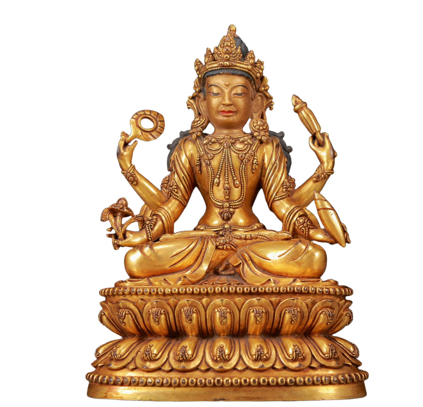 A Solemn Gilt Bronze Statue of Bodhisattva: A Solemn Gilt Bronze Statue of Bodhisattva,Ming Dynasty, China,Yongle Six-character Mark,Size:5.7inx4.1inx8.3in,Weight:2295g 铜鎏金菩萨像，明代