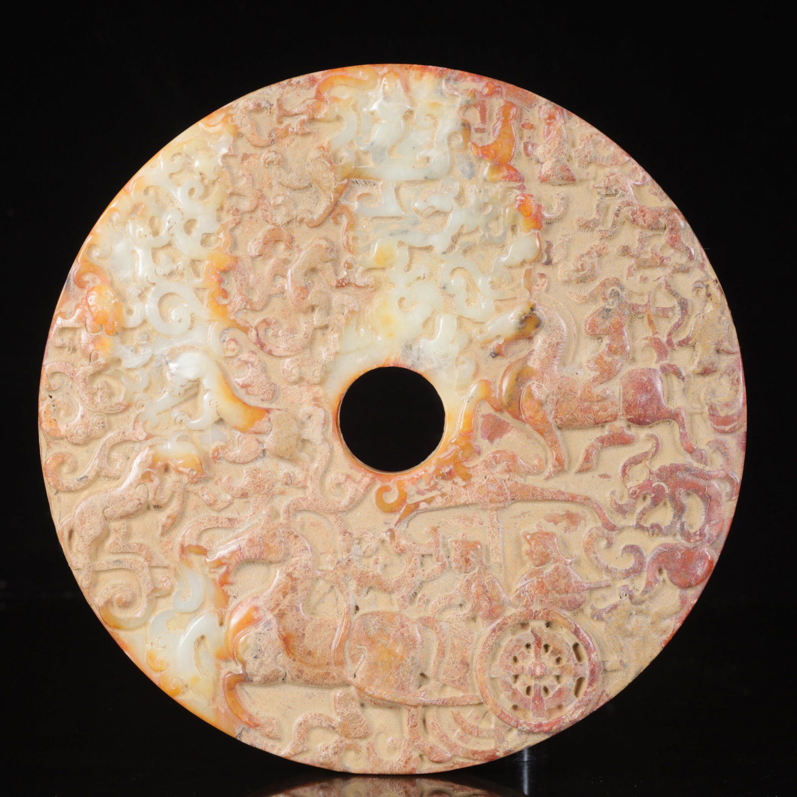 An Exquisite White Jade Hunting Pattern Jade Pendant,with Poem: An Exquisite White Jade Hunting Pattern Jade Pendant,with Poem,Qing Dynasty,China,Size:7.9inx0.8in,Weight:1650g