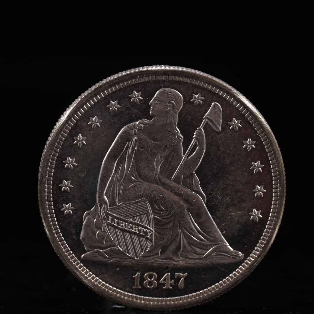 USA One Dollar 1847 Coin: American coin. IN GOD WE TRUST / LIBERTY / 1847 / UNITED STATES OF AMERICA / ONE DOL. Weight:26.9g.