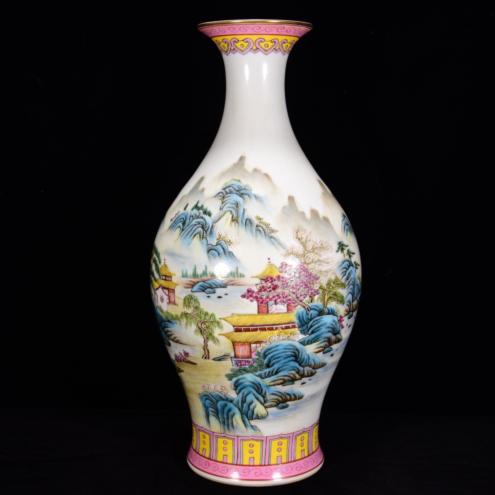 A Huge Famille-Rose Landscape and Figure Pattern Vase: A Huge Famille-Rose Landscape and Figure Pattern Vase,Qing Dynasty,China,Yongzheng Six-Character Mark,Size:15.7inx7.1in