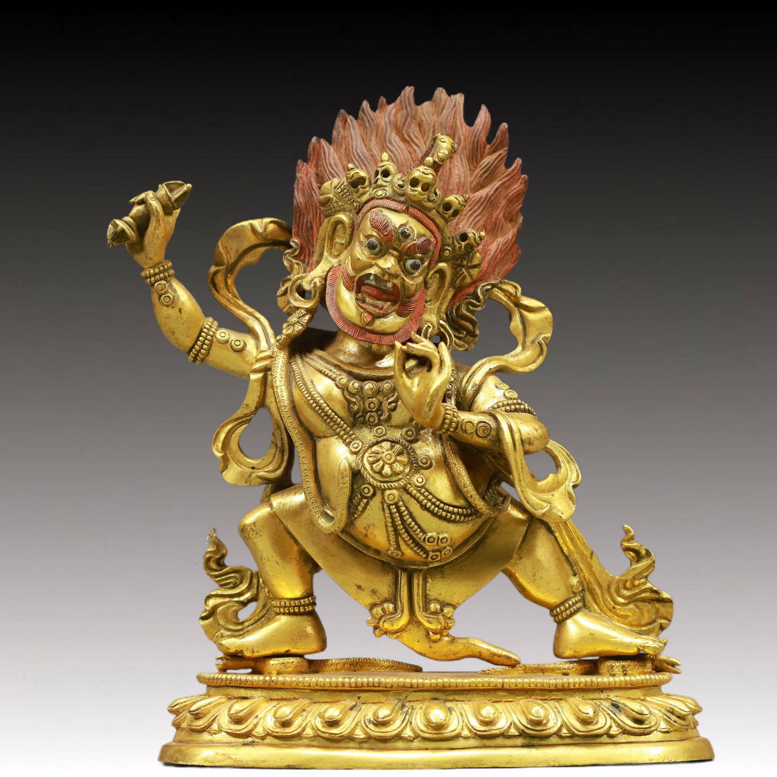 A Solemn Gilt Bronze Statue of Vajra: A Solemn Gilt Bronze Statue of Vajra,Qing Dynasty, China,Size:5.1inx2.6inx6.3in Weight:1400g 铜鎏金金刚像,中国清代