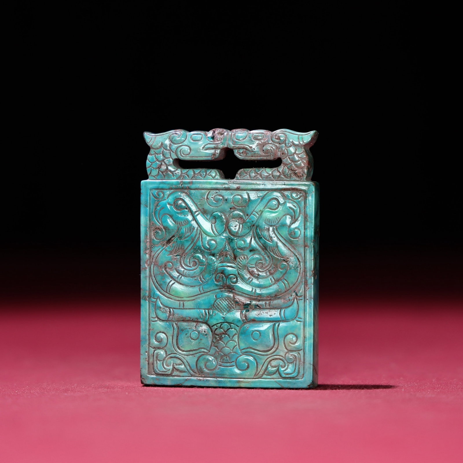 Turquoise Dragon and Phoenix Pattern Pendant - 8