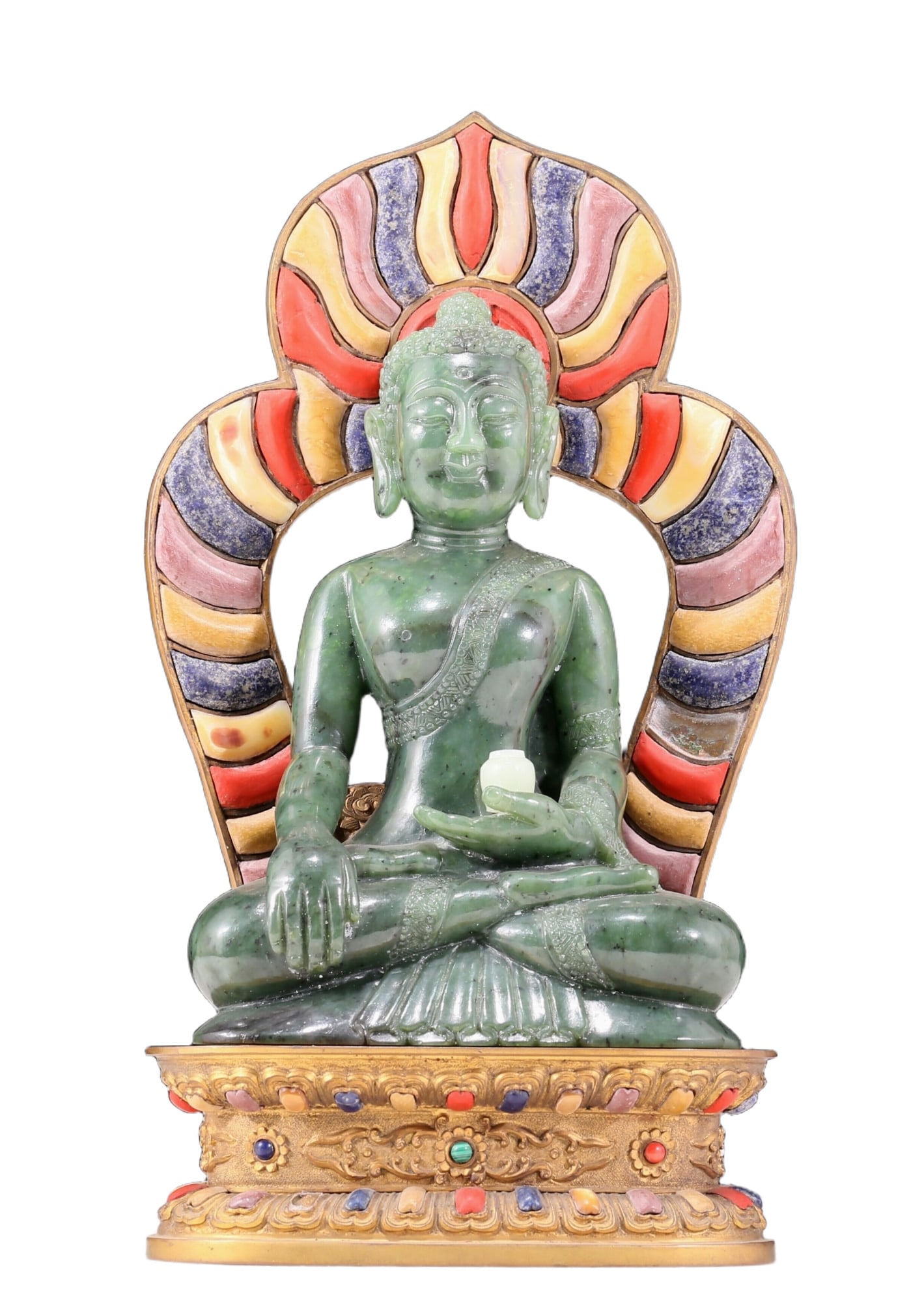 A solemn gilt bronze and gem-set jasper statue of Gautama Buddha (1 of 15)