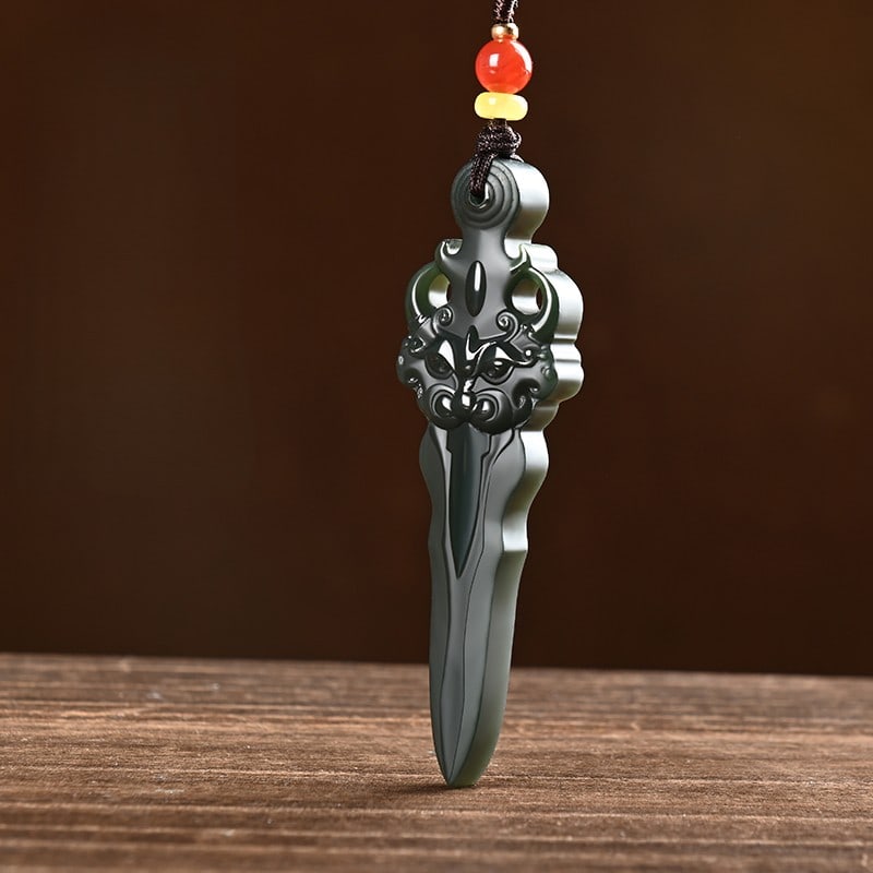 An Exquisite Cyan jade Beast-Face Pattern Pendant: An Exquisite Cyan jade Beast-Face Pattern Pendant 青玉兽面纹挂件