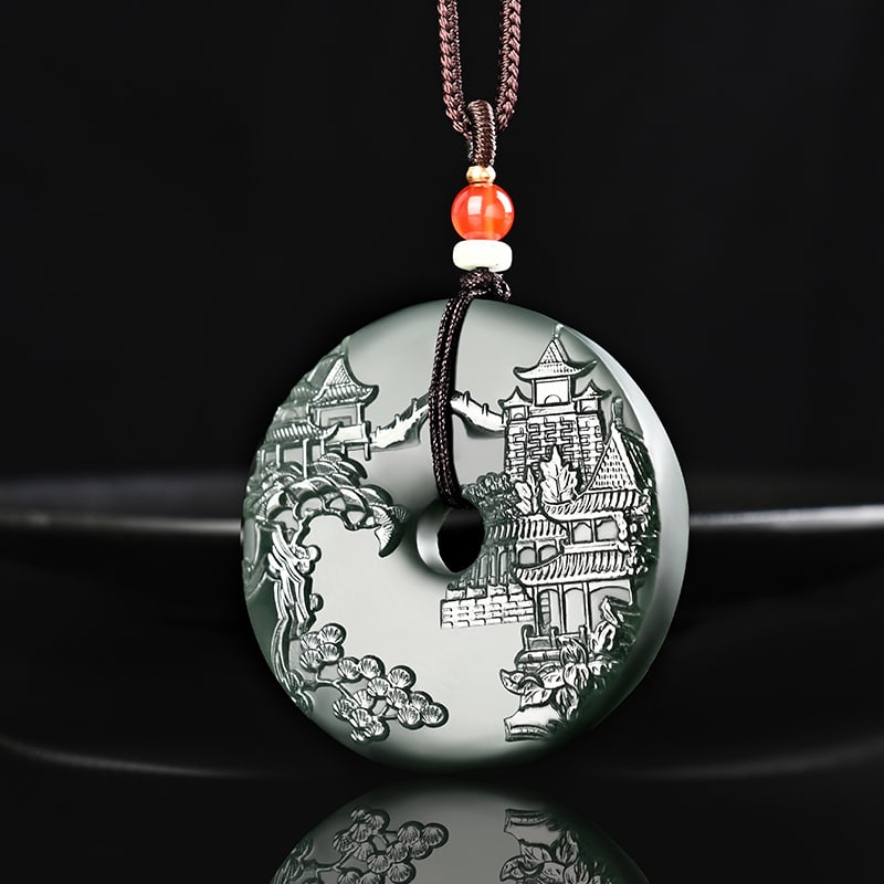 An Exquisite Cyan jade Landscape Pattern Pendant: An Exquisite Cyan jade Landscape Pattern Pendant 青玉山水纹挂件