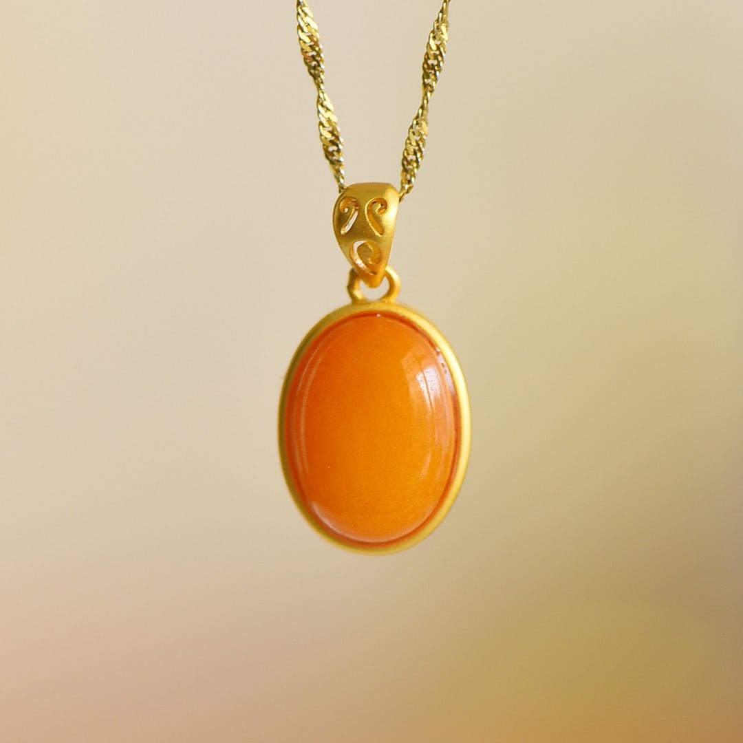 An Exquisite Sterling Silver-Gold Plated Inlaid Beeswax Necklace (1 of 5)
