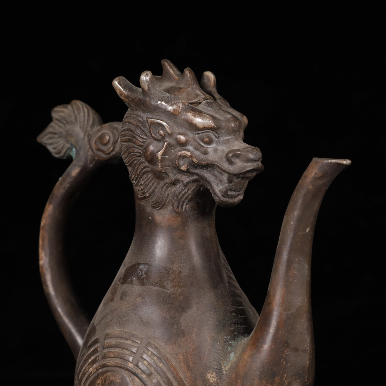 An Exquisite Silver-Plated Bronze Dragon Pattern Ewer - 5