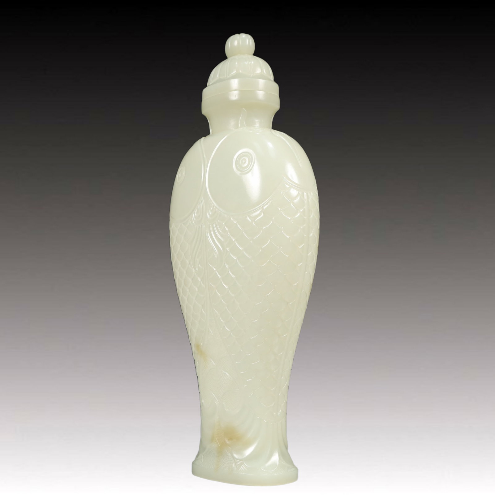 An Exquisite White Jade Fish Pattern Bottle - 4