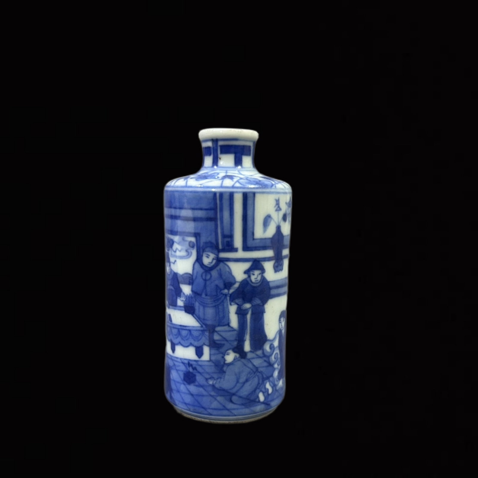 An Exquisite Blue and White Character and Story Pattern Snuff Bottle: An Exquisite Blue and White Character and Story Pattern Snuff Bottle,Qing Dynasty,China,Yongzheng Six-character Mark,Size:3.5inx1.5in 青花人物故事纹鼻&#