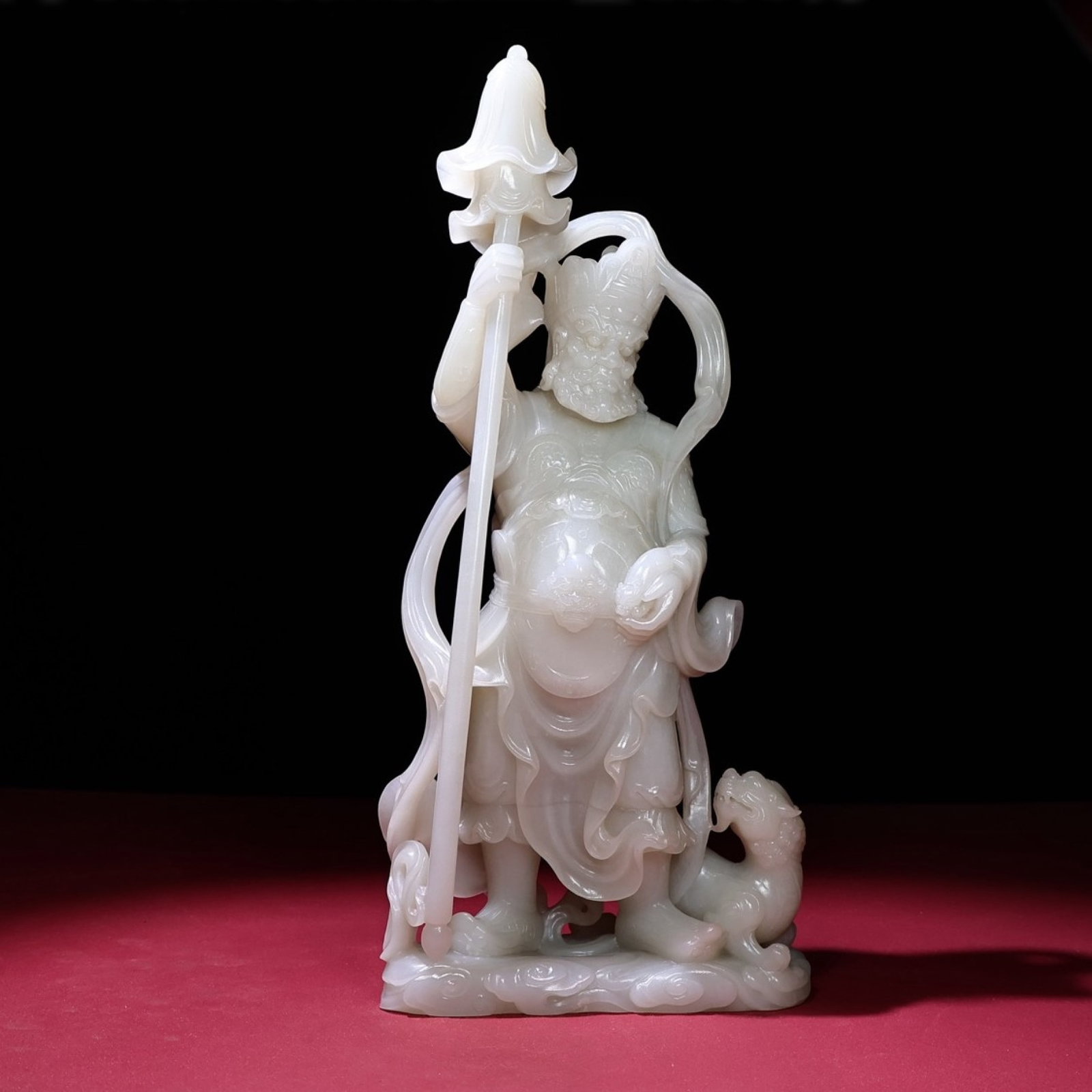 An Exquisite White Jade Statue of Heavenly King: An Exquisite White Jade Statue of Heavenly King,Qing Dynasty,China,Size:353mmx160mmx65mm,Weight:2606g 白玉天王像,中国清代