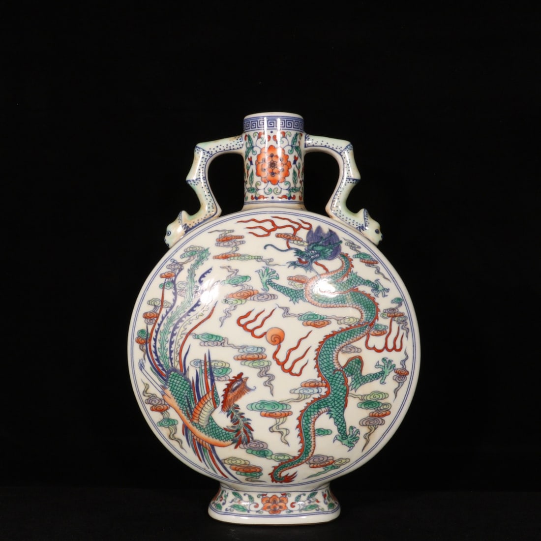 A Rare Doucai Dragon and Phoenix Pattern Double-Ears Vase - 6