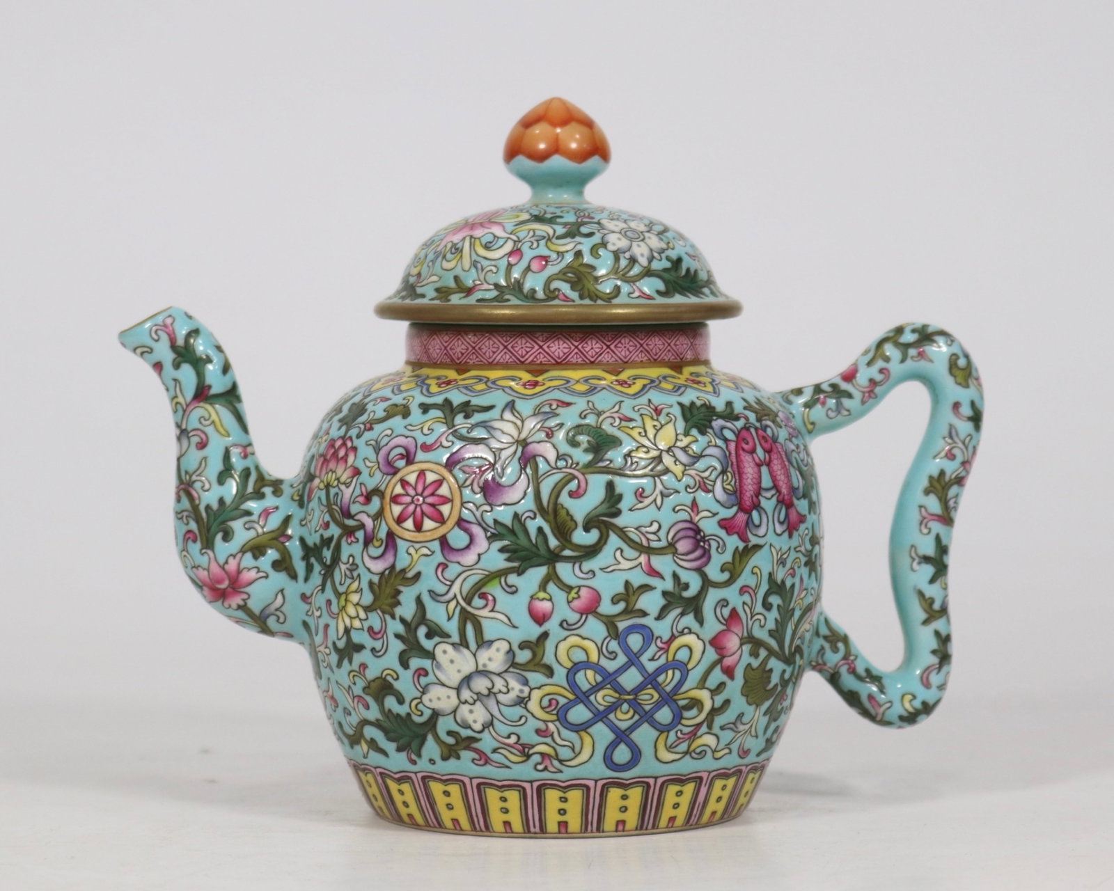 An Exquisite Turquoise Glazed Lotus Pattern Pot: An Exquisite Turquoise Glazed Lotus Pattern Pot,Qing Dynasty,China,Qianlong Six-character Mark,Size:5.7inx7.1in 松石绿釉缠枝莲纹壶,中国