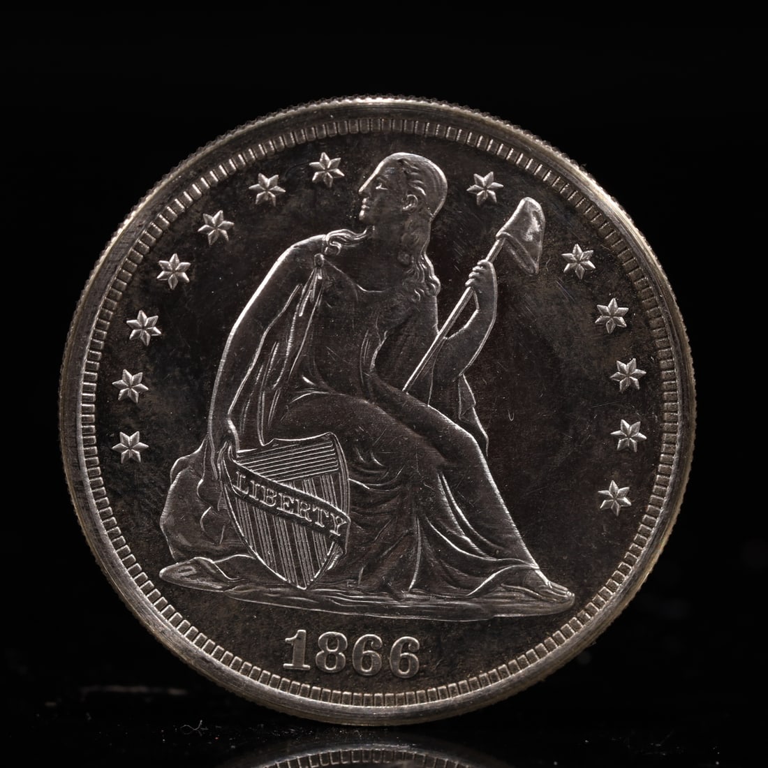 USA One Dollar 1866 Coin: American coin. IN GOD WE TRUST / LIBERTY / 1866 / UNITED STATES OF AMERICA / ONE DOL. Weight:26.9g.