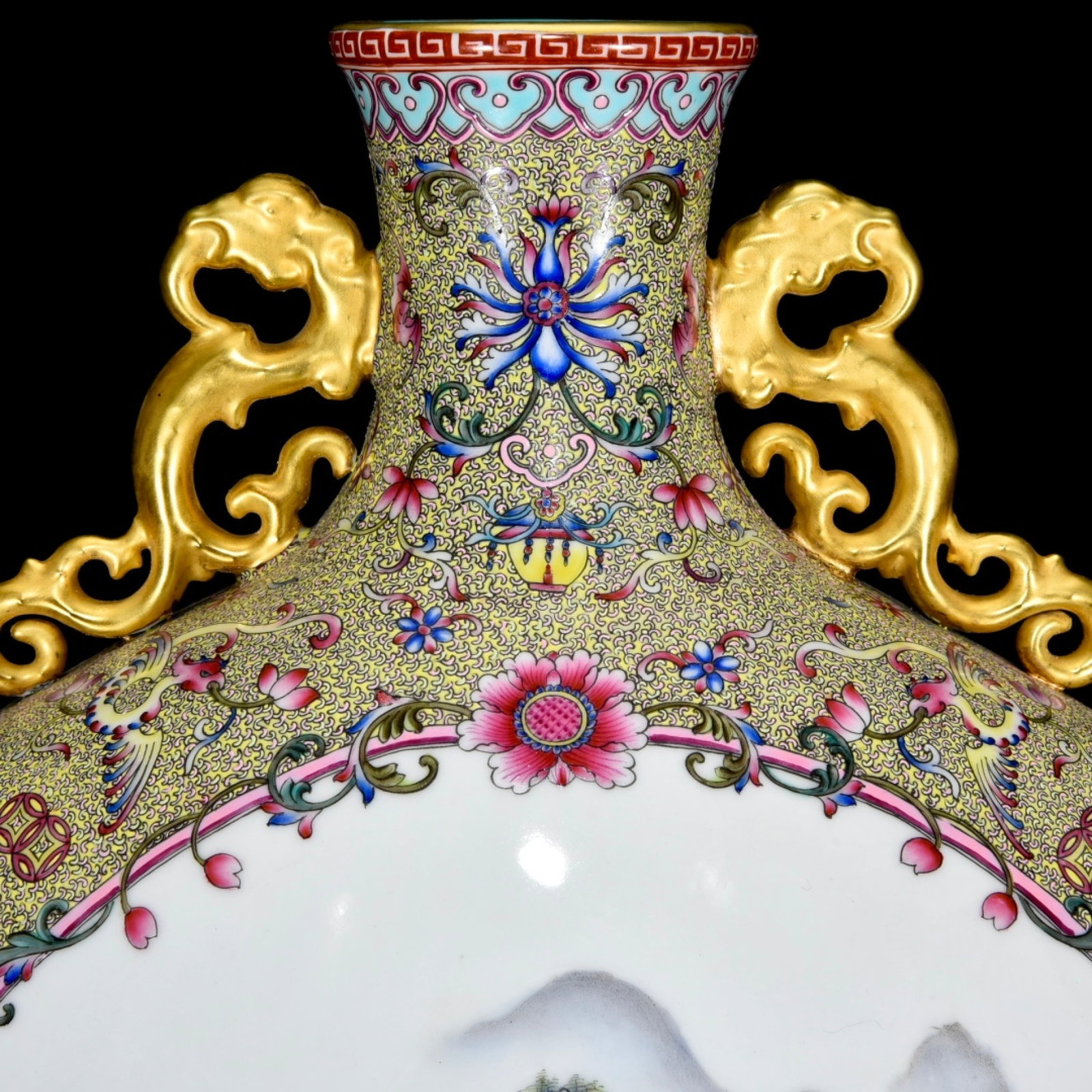 A Huge Enamel Landscape Pattern Double-Ears Vase - 4