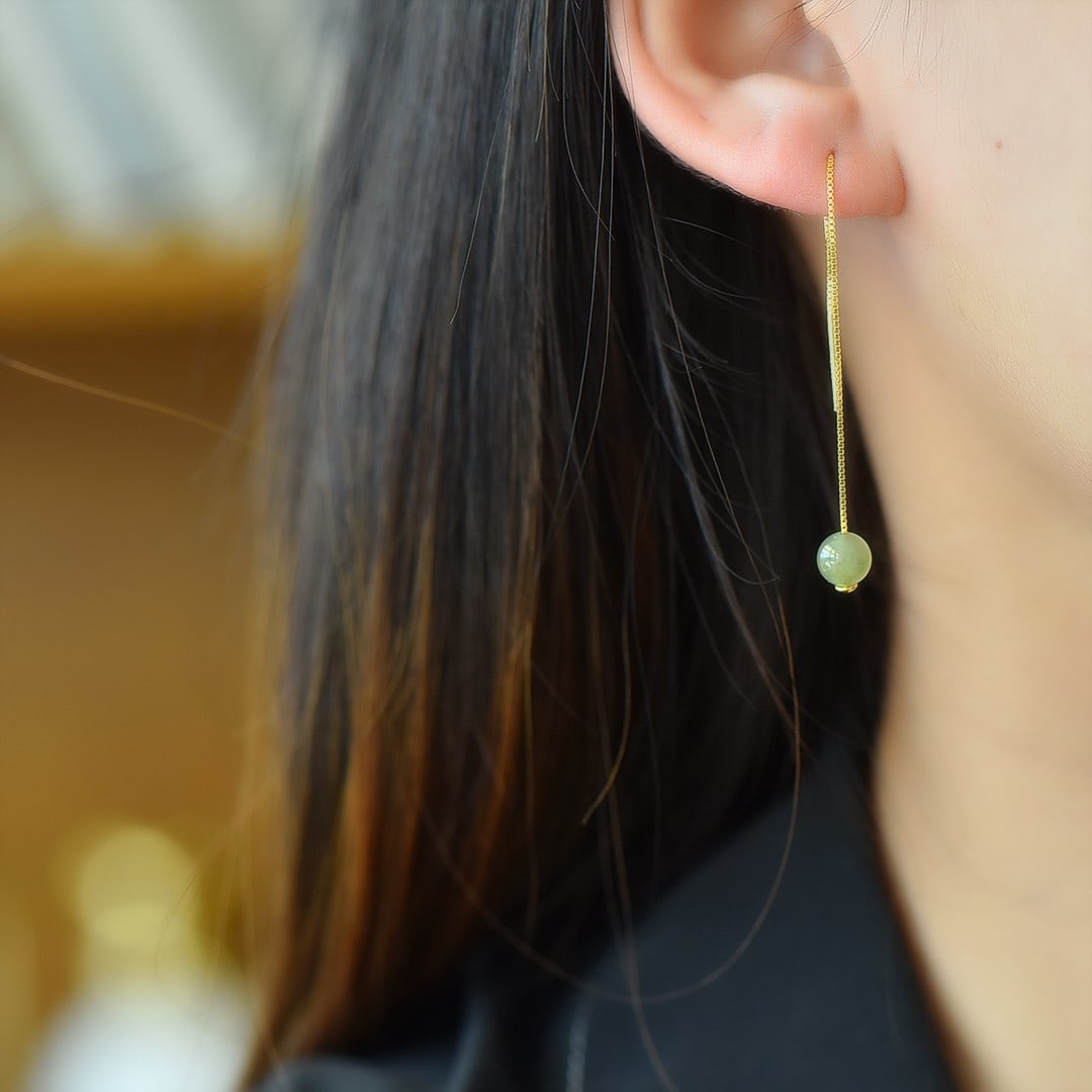 A Pair of Exquisite Sterling Silver-Gold Plated Inlaid White Jade Earrings: A Pair of Exquisite Sterling Silver-Gold Plated Inlaid White Jade Earrings,Size:6mmx6mm 一对纯银镀金镶白玉耳环
