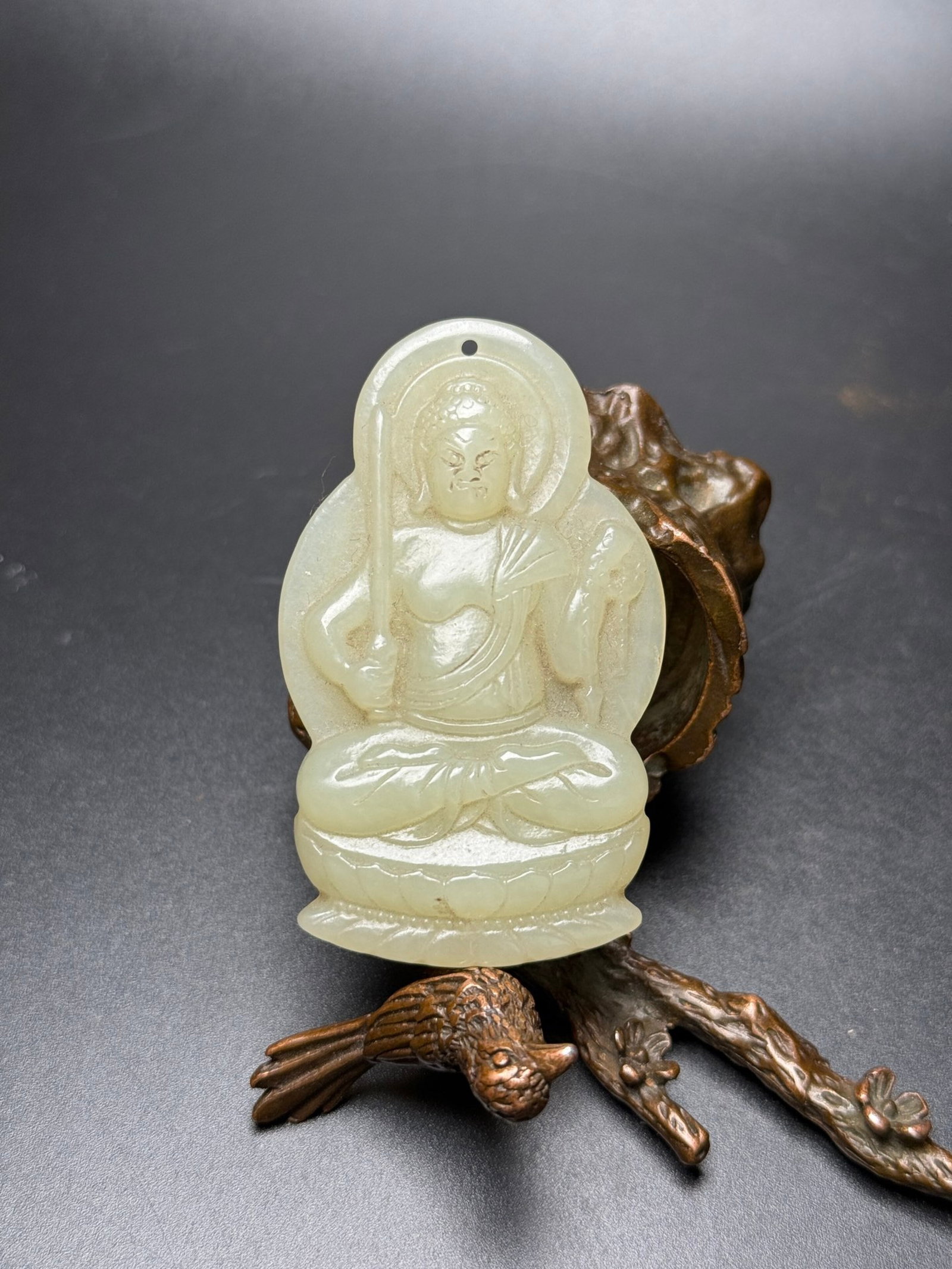 An Exquisite White Jade Statue of Acala Pendant: An Exquisite White Jade Statue of Acala Pendant,Qing Dynasty,China,Size:1.5inx2.4inx0.3in,Weight:22g 白玉不动明王像挂件,中国清&#