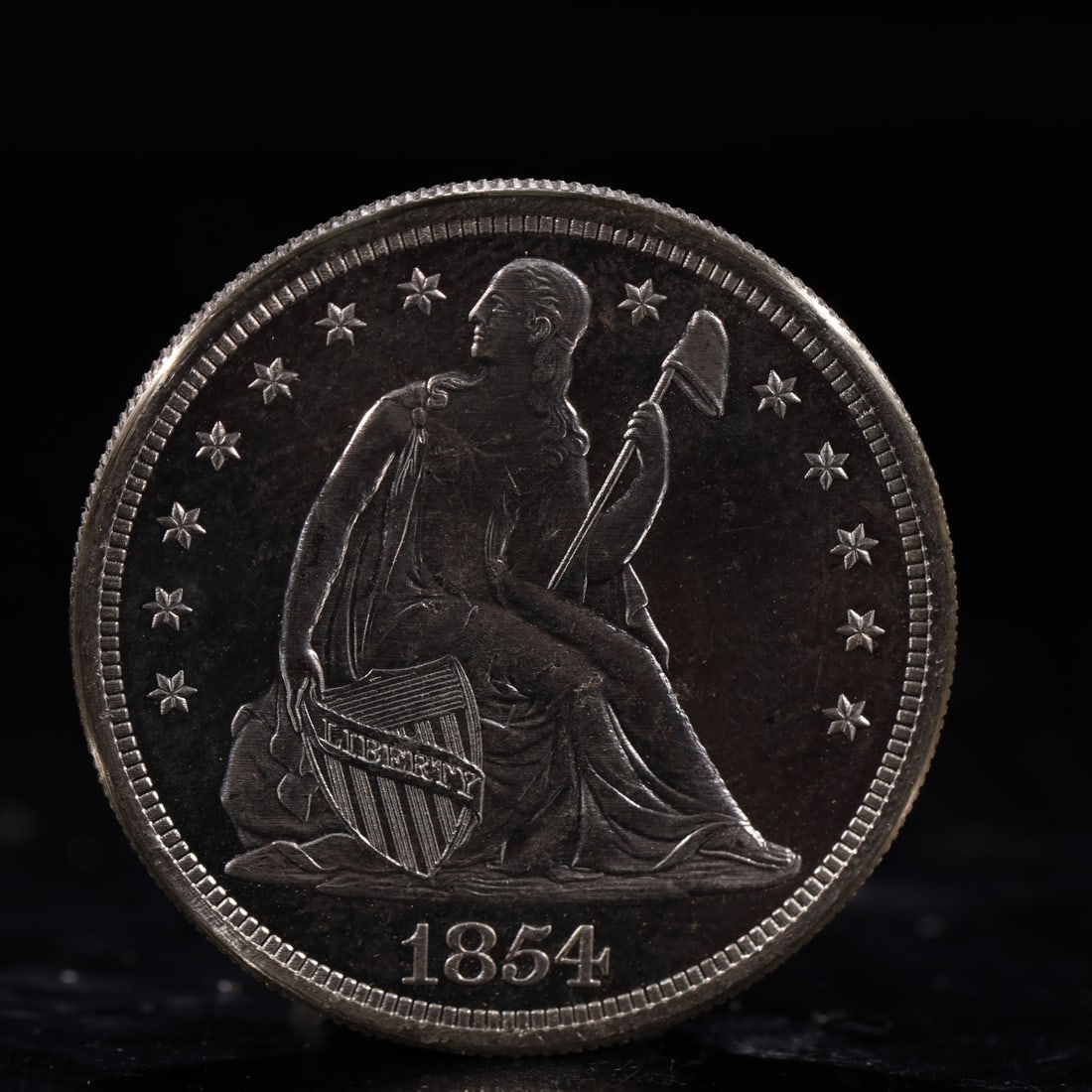 USA One Dollar 1854 Coin: American coin. IN GOD WE TRUST / LIBERTY / 1854 / UNITED STATES OF AMERICA / ONE DOL. Weight:26.9g.