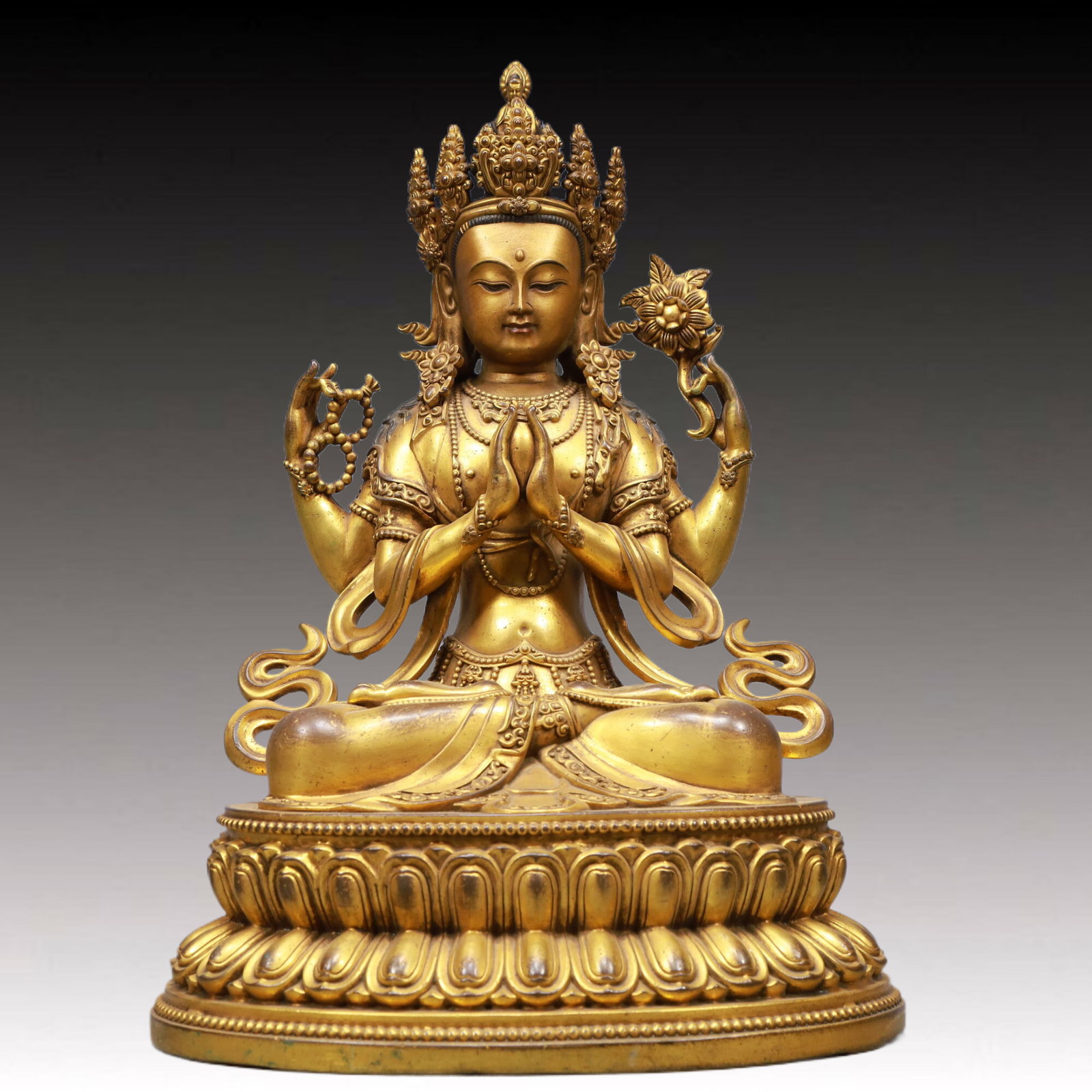 A Solemn Gilt Bronze Statue of Tara: A Solemn Gilt Bronze Statue of Tara,Qing Dynasty, China, Qianlong Mark,Size:32x22x17.7in,Weight:10150g 铜鎏金度母像,清代,乾隆款,ह