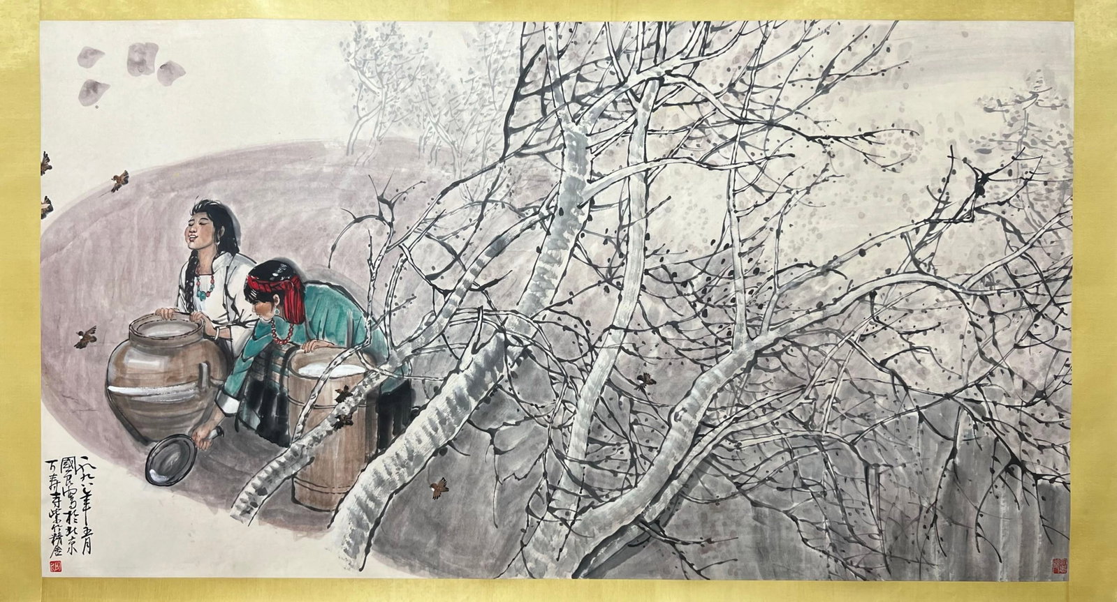 A Chinese Ink Painting of Character and Story on Paper: A Chinese Ink Painting of Character and Story on Paper,Shi Guoliang,Size:37.8inx70.9in 一幅中国水墨人物故事画,史国良