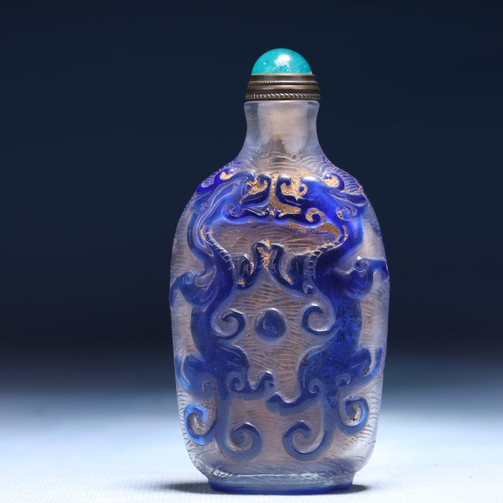 An Exquisite Glass Chi-Dragon Pattern Snuff Bottle - 4