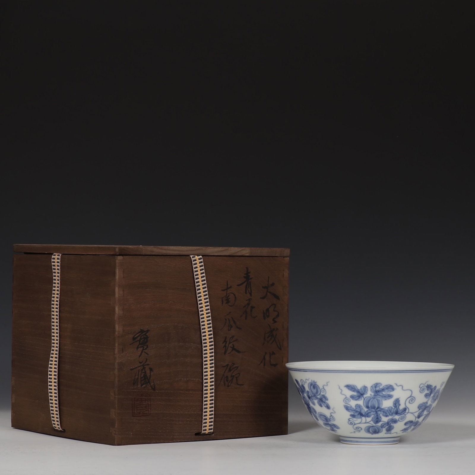 An Exquisite Blue and White Pumpkin Pattern Bowl: An Exquisite Blue and White Pumpkin Pattern Bowl,Ming Dynasty,China,Chenghua Six-character Mark,Size:2.9inx6.2in 青花南瓜纹碗,中国明代,û