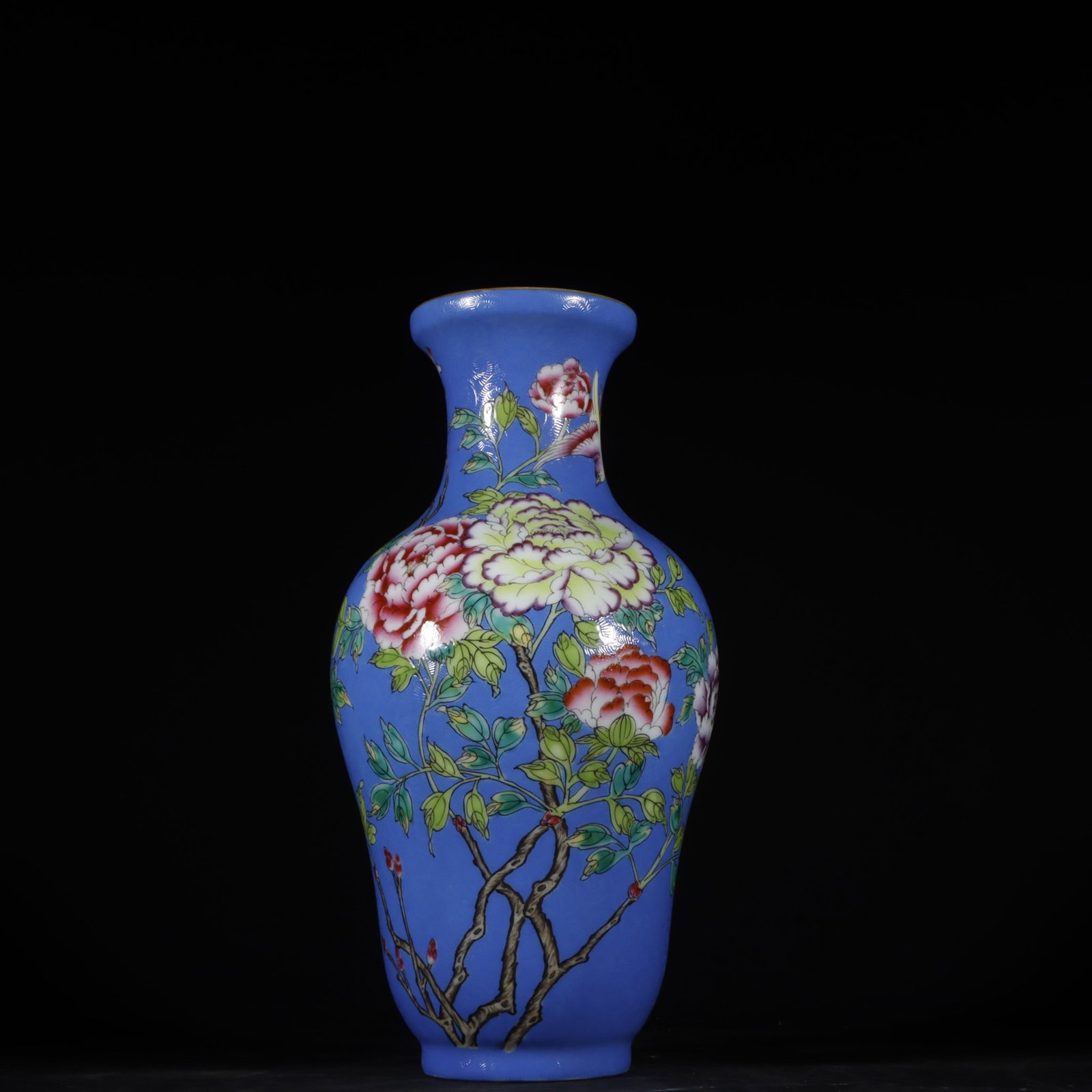 An Exquisite Enamel Blue Glazed Flower and Bird Pattern Vase (1 of 9)