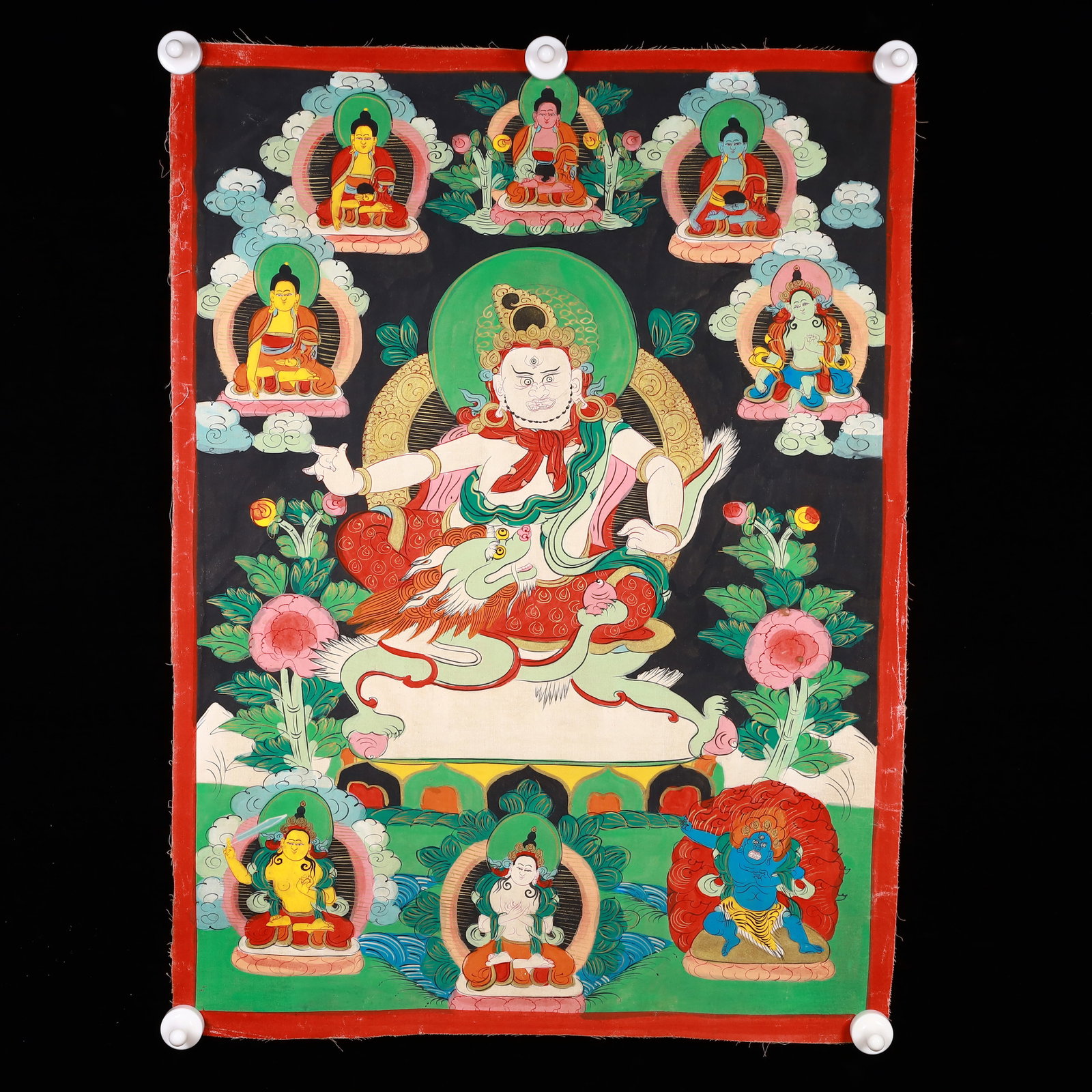A Rare Painted Color Statue of Mammon Tangka: A Rare Painted Color Statue of Mammon Tangka,Qing Dynasty, China,Size:19.9inx26.8in 彩绘财神像唐卡,中国清代