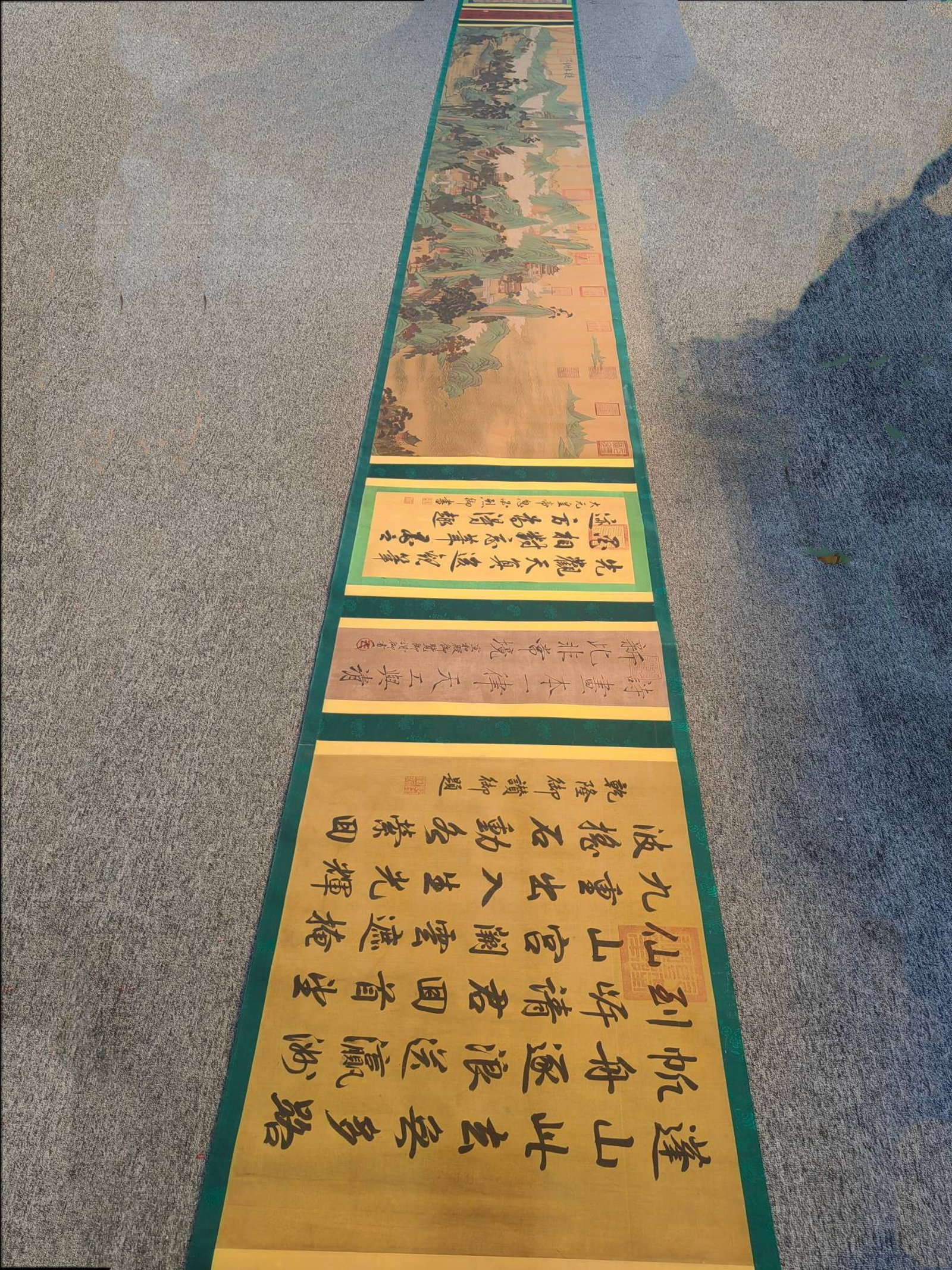 A Chinese Hand Scroll Ink Painting of Landscape on Silk: A Chinese Hand Scroll Ink Painting of Landscape on Silk,Li Zhaodao,Size:(entirety)25.2inx354.3in,(Without frame)23.2inx154.9in
