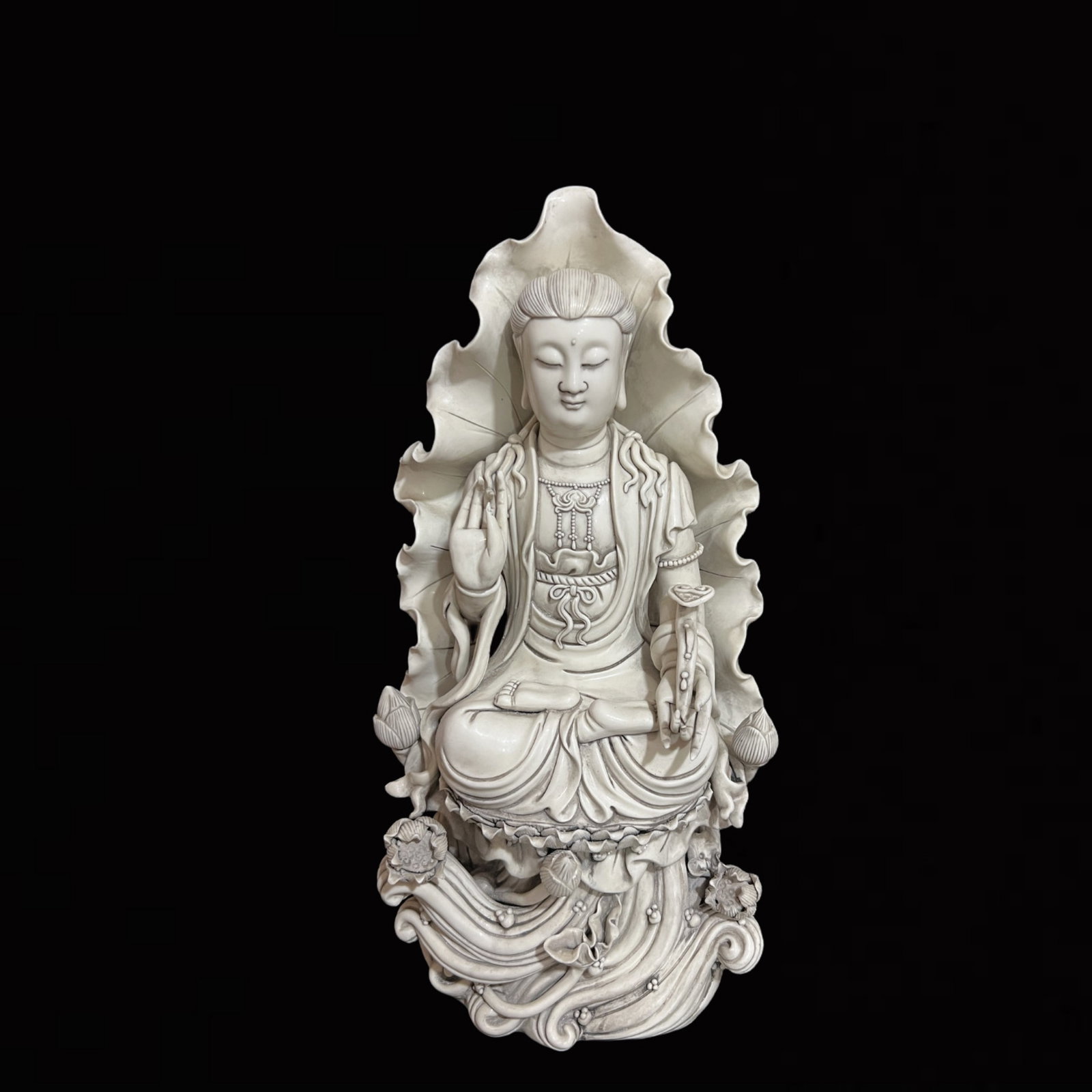 A Solemn Blance-De-Chine Statue of Avalokitesvara: A Solemn Blance-De-Chine Statue of Avalokitesvara,Ming Dynasty,China,He Chaozong Mark,Size:19.1in