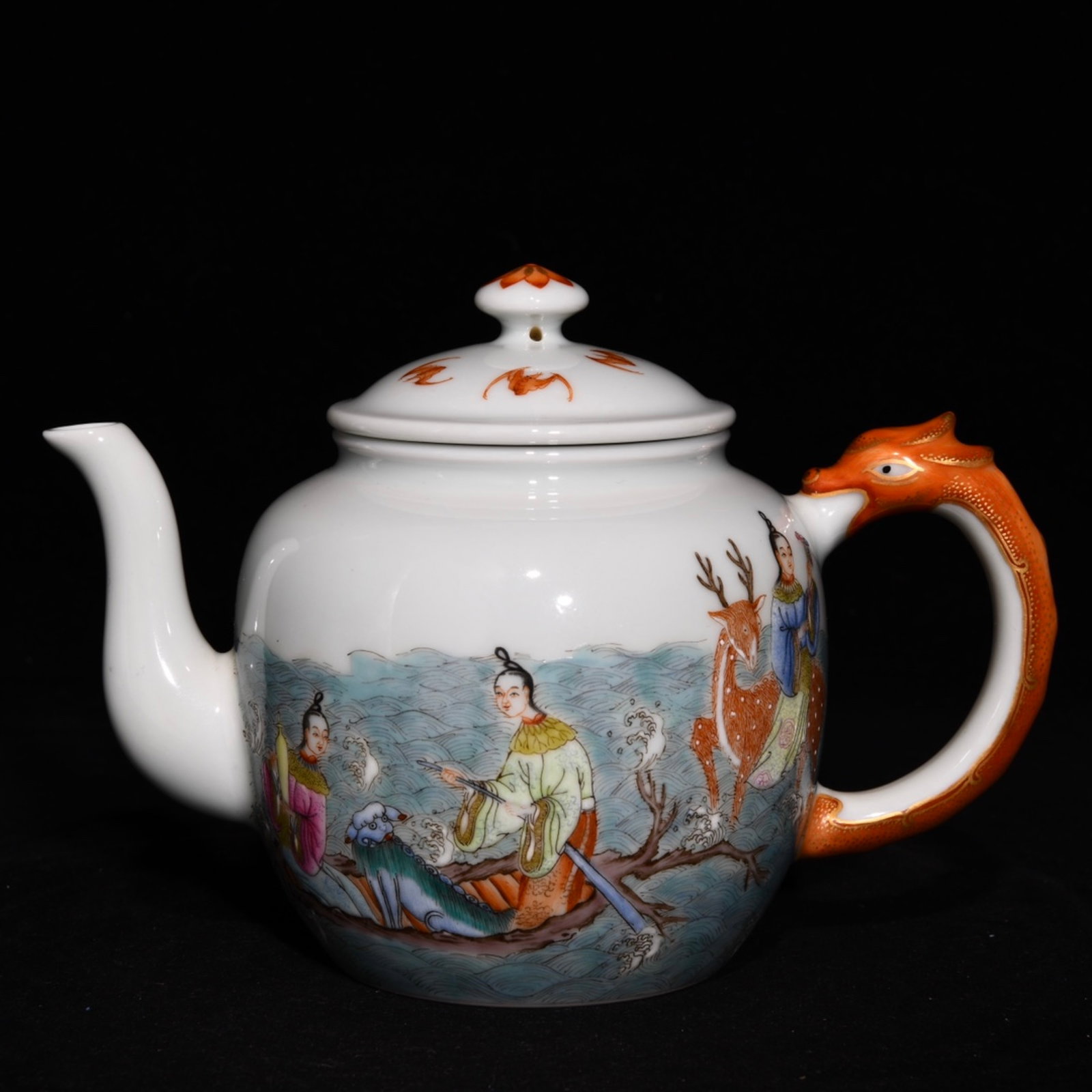 An Exquisite Famille-Rose Figure and Story Pattern Pot: An Exquisite Famille-Rose Figure and Story Pattern Pot,Qing Dynasty,China,Qianlong Six-Character Mark,Size:4.7inx7.1in 粉彩人物故事纹壶,中国