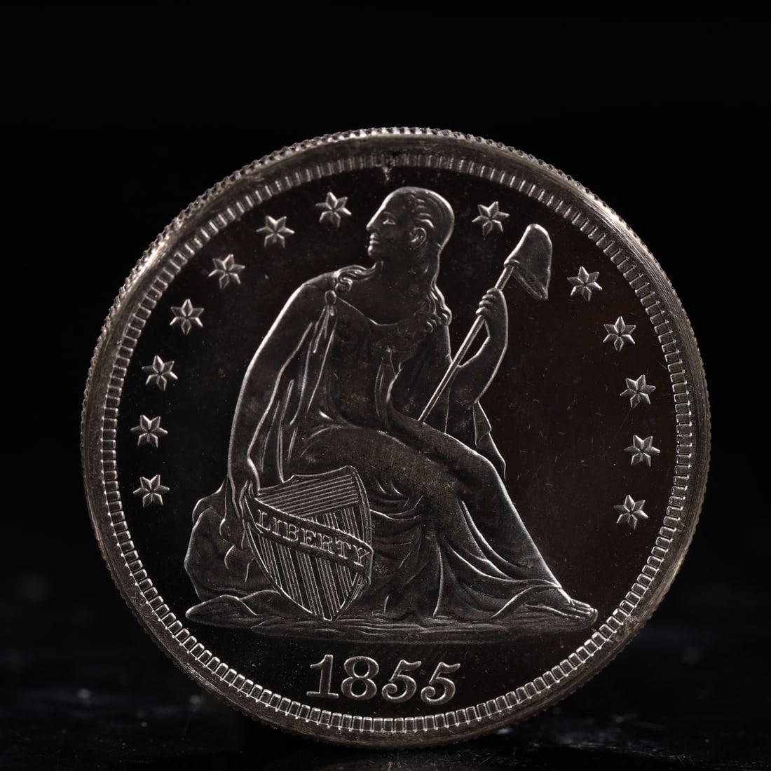 USA One Dollar 1855 Coin: American coin. IN GOD WE TRUST / LIBERTY / 1855 / UNITED STATES OF AMERICA / ONE DOL. Weight:26.9g.