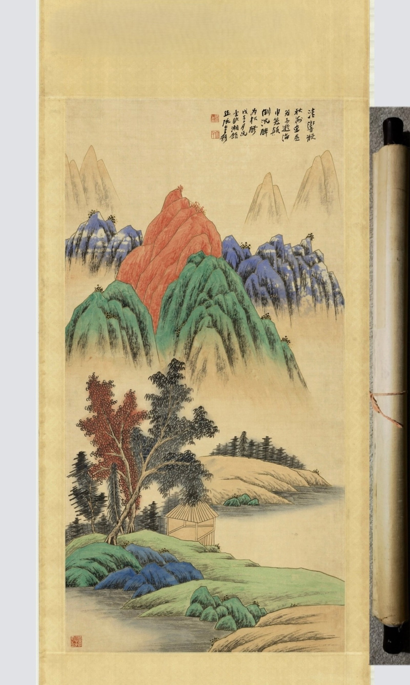 A Chinese Vertical Scroll Ink Painting of Landscape on Paper: A Chinese Vertical Scroll Ink Painting of Landscape on Paper,Zhang Daqian,Size:(overall length)92.5inx31.1in,(Without frame)51.2inx26.4in 一幅中国水墨山૒
