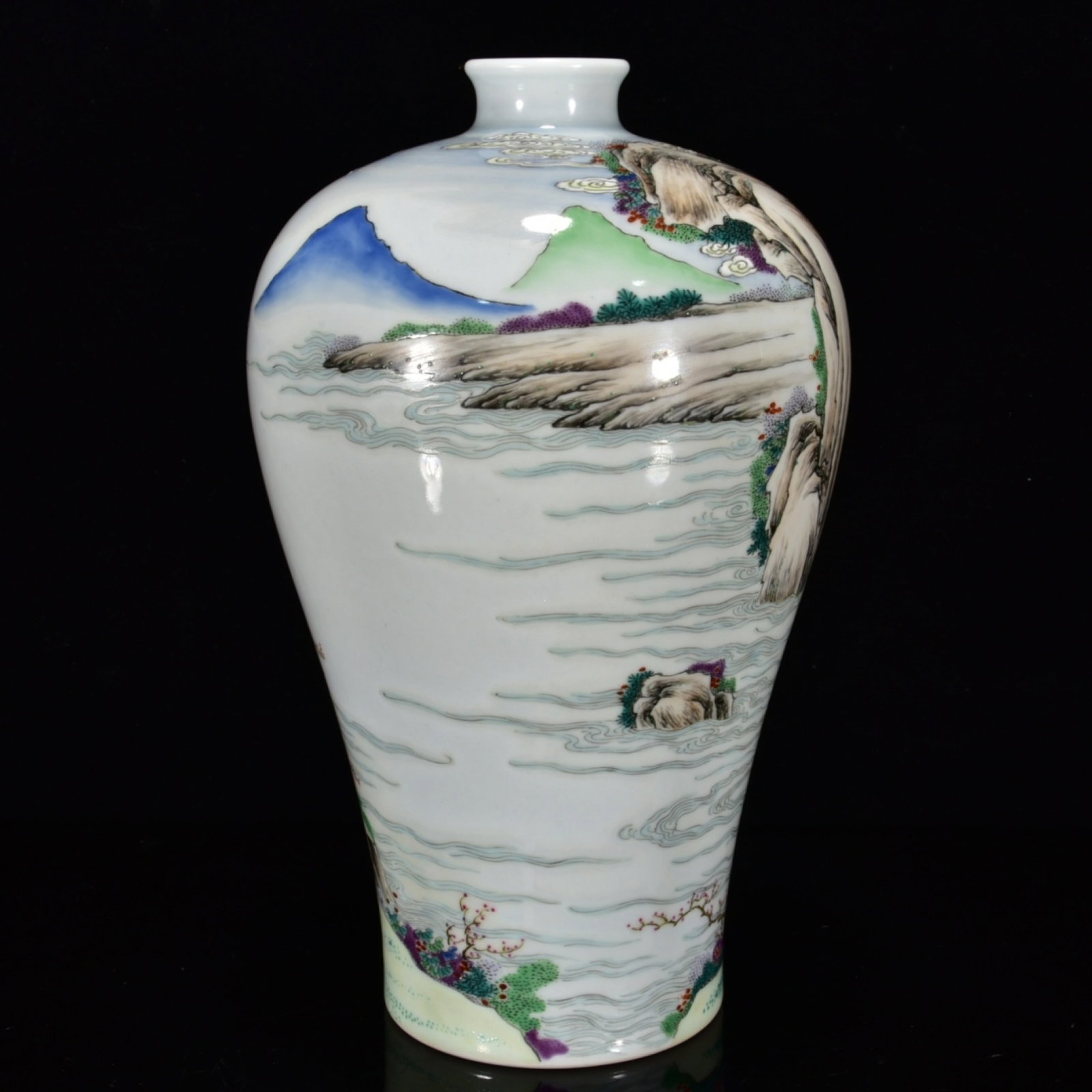 An Exquisite Famille-Rose Landscape and Figure Pattern Vase: An Exquisite Famille-Rose Landscape and Figure Pattern Vase,Qing Dynasty,China,Yongzheng Six-character Mark,Size:11.4inx6.7in 粉彩山水人物纹瓶,中&