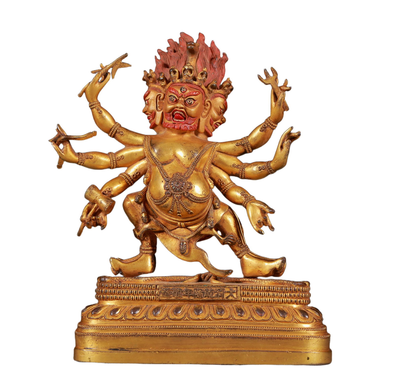 A Solemn Gilt Bronze Statue of Vajra: A Solemn Gilt Bronze Statue of Vajra,Qing Dynasty, China,Qianlong Seven-character Mark,Size:5.5inx2.8inx7.5in,Weight:2030g 铜鎏金金刚像，清代ʌ