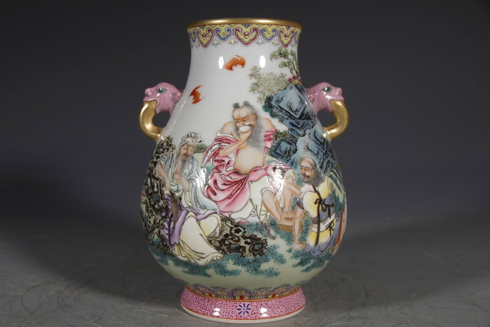 An Exquisite Enamel Character and Story Pattern Double-Ears Jar: An Exquisite Enamel Character and Story Pattern Double-Ears Jar,Qing Dynasty,China,Qianlong Six-character Mark,Size:7.1inx3.2in 珐琅彩人物故事纹双