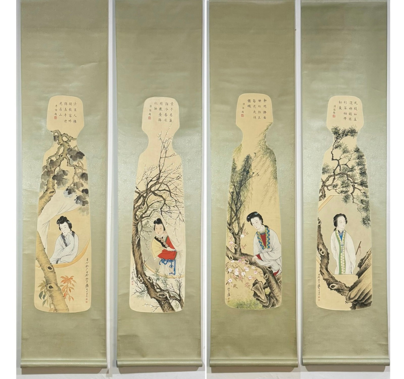 A Set of Chinese Vertical Scroll Ink Painting of Figure and Story on Paper: A Set of Chinese Vertical Scroll Ink Painting of Figure and Story on Paper,Zhang Daqian,Size:17.7inx76in 一套中国水墨人物故事画立