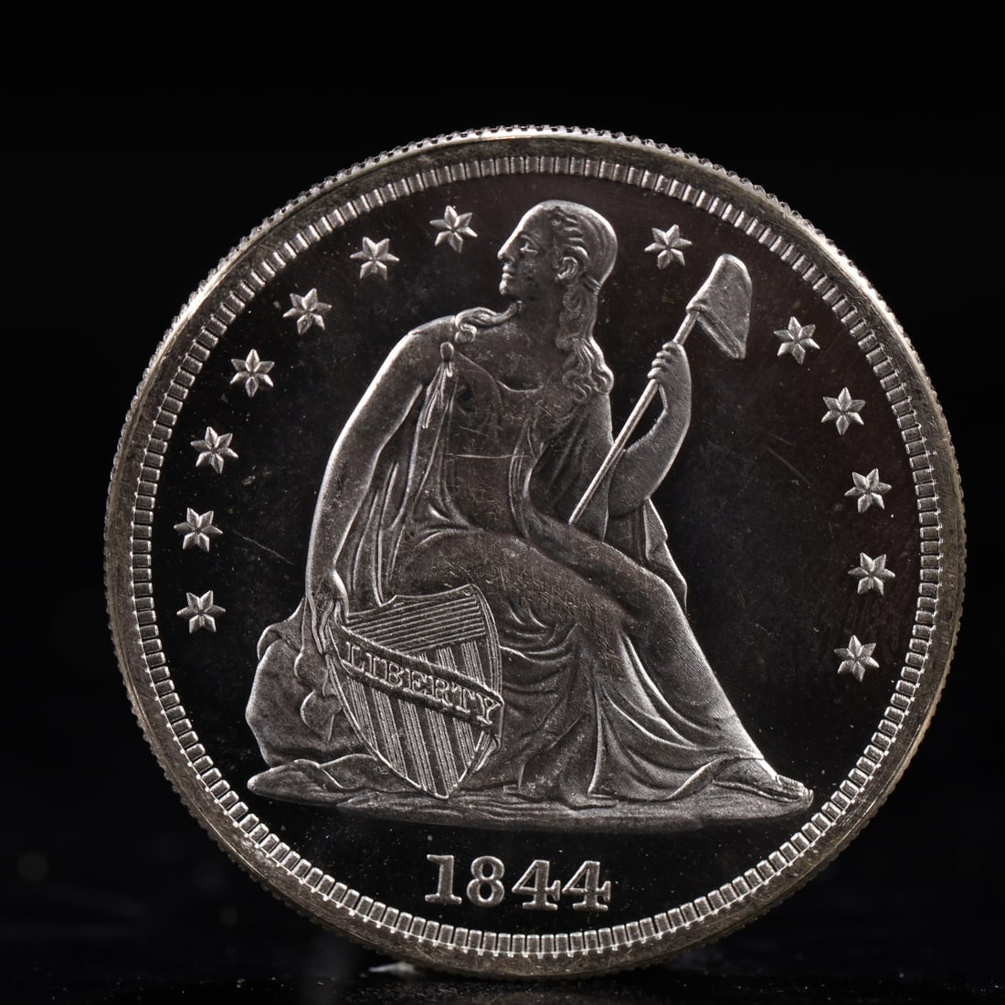 USA One Dollar 1844 Coin: American coin. IN GOD WE TRUST / LIBERTY / 1844 / UNITED STATES OF AMERICA / ONE DOL. Weight:26.9g.