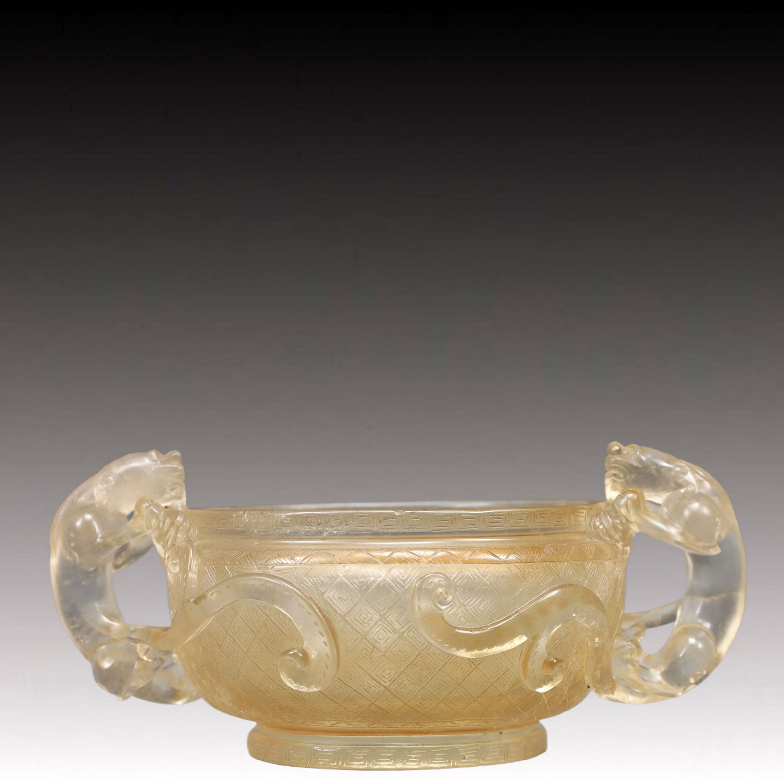 An Exquisite Crystal Auspicious Beast Pattern Double-Ears Censer: An Exquisite Crystal Auspicious Beast Pattern Double-Ears Censer,Qing Dynasty, China,Size:7.7inx5.5inx3.5in Weight:850g 水晶瑞兽纹双耳香炉,中