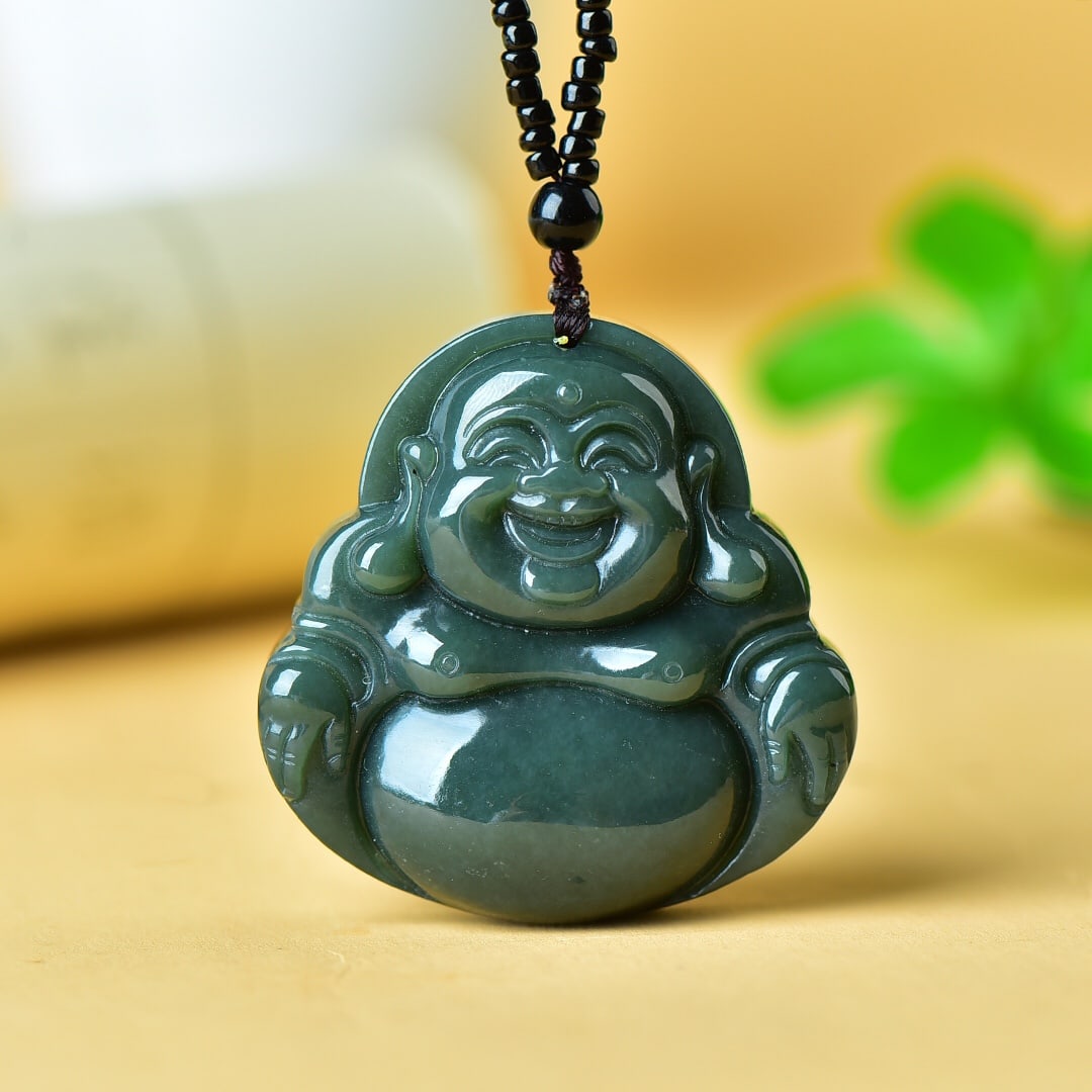 An Exquisite Sapphire Maitreya Buddha Pattern Pendant: An Exquisite Sapphire Maitreya Buddha Pattern Pendant,Size:1.9inx1.9in 寓意:吉祥 心怀天下 能容天下事