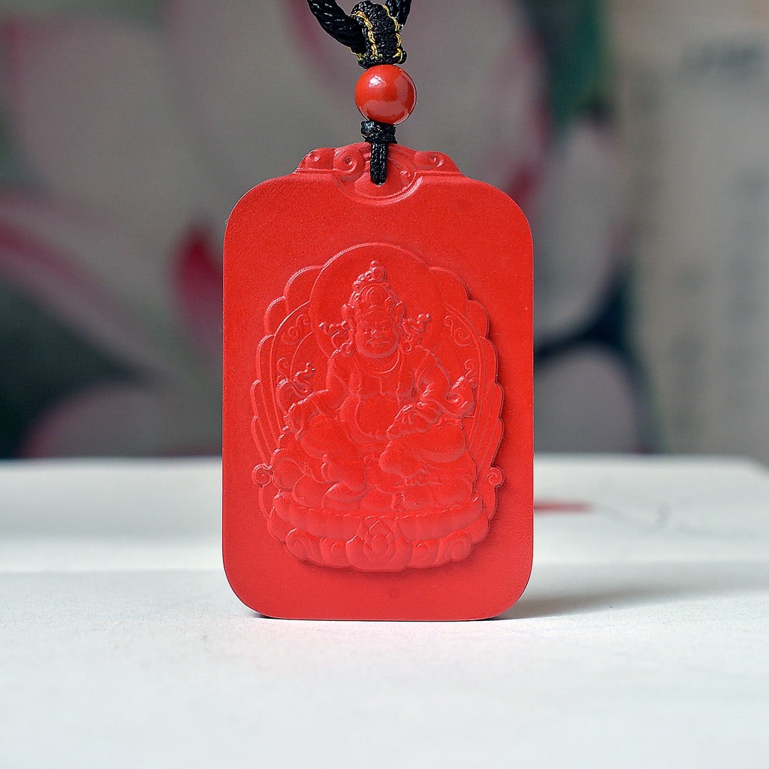An Exquisite Cinnabar Mammon Pattern Pendant: An Exquisite Cinnabar Mammon Pattern Pendant,Size:1.2inx1.8in (寓意)吉祥招财喜庆、驱邪避凶