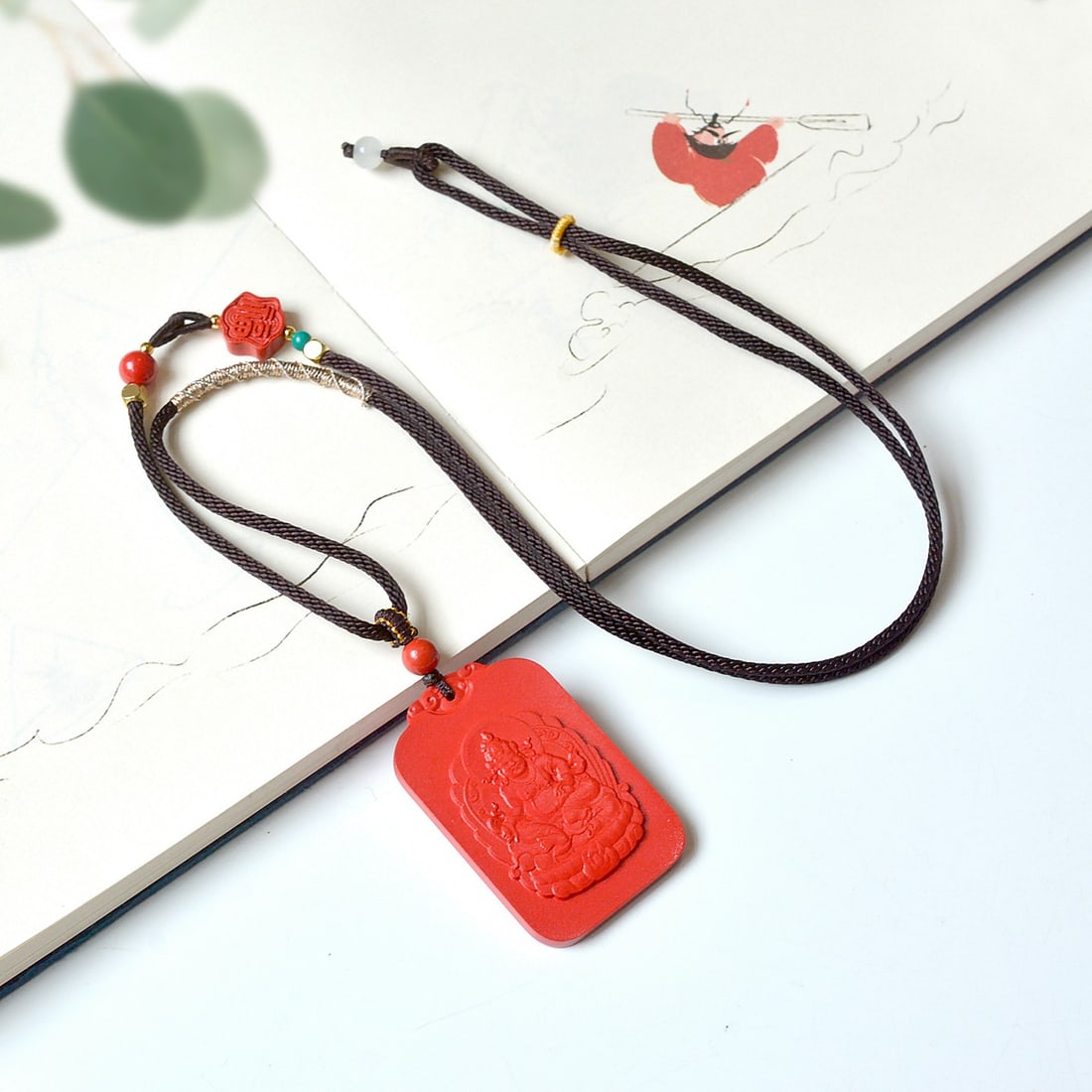 An Exquisite Cinnabar Mammon Pattern Pendant - 4