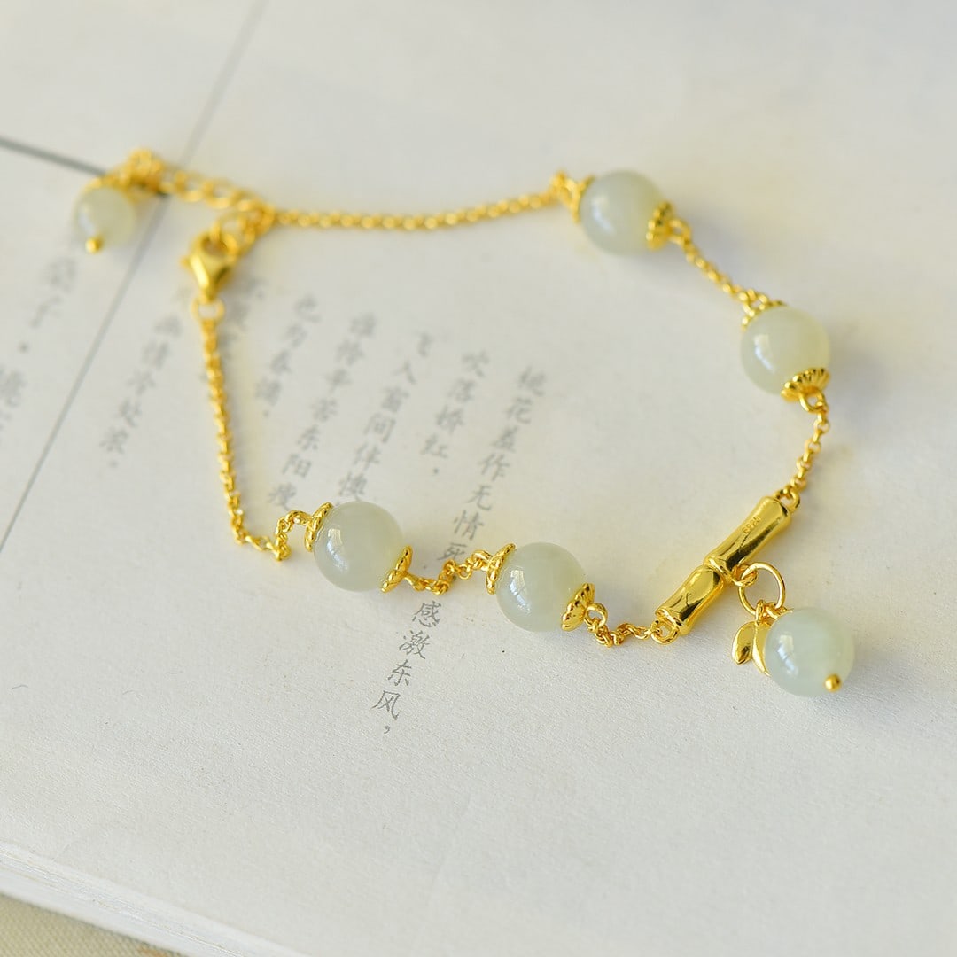 An Exquisite Sterling Silver-Gold Plated Inlaid White Jade Pendant: An Exquisite Sterling Silver-Gold Plated Inlaid White Jade Pendant 纯银镀金镶白玉吊坠