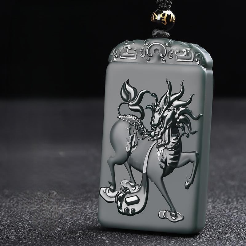 An Exquisite Cyan jade Kylin Pattern Pendant: An Exquisite Cyan jade Kylin Pattern Pendant 青玉麒麟纹挂件